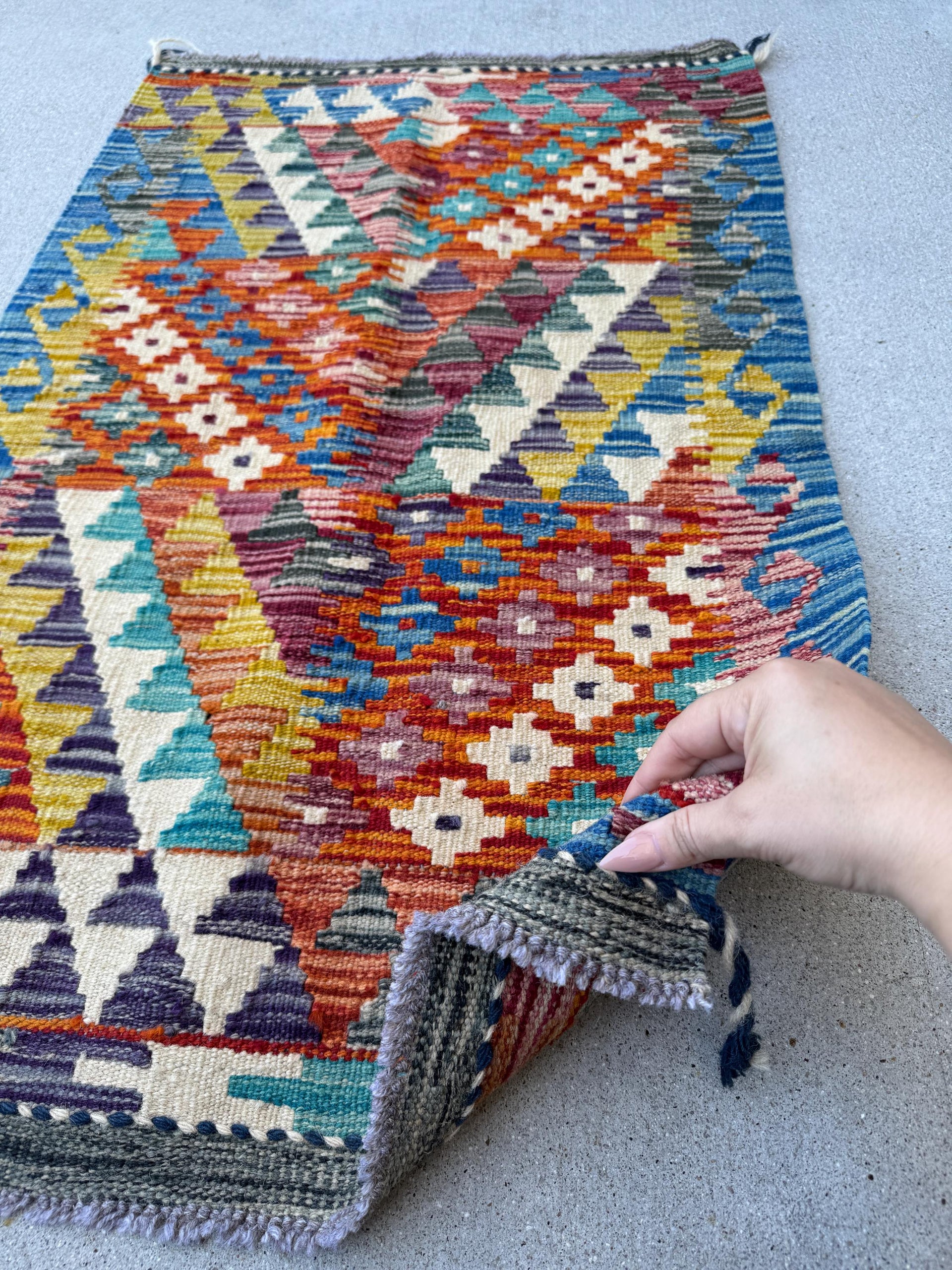 2x4 Handmade Afghan Kilim Rug | Burnt Orange Cream White Rust Red CHarcoal Grey Denim Blue Maroon Mustard Yellow Teal Aqua | Wool Flatwoven