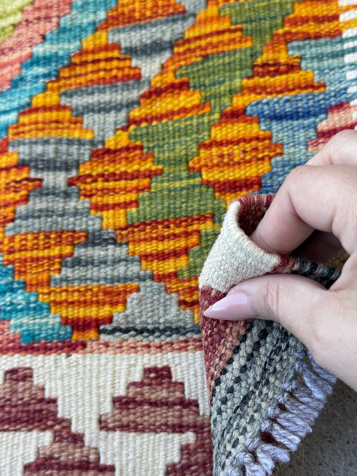 2x3 Handmade Afghan Kilim Rug | Burnt Orange Charcoal Grey Olive Moss Green Denim Blue Cream White Chocolate Brown Teal | Wool Flatwoven