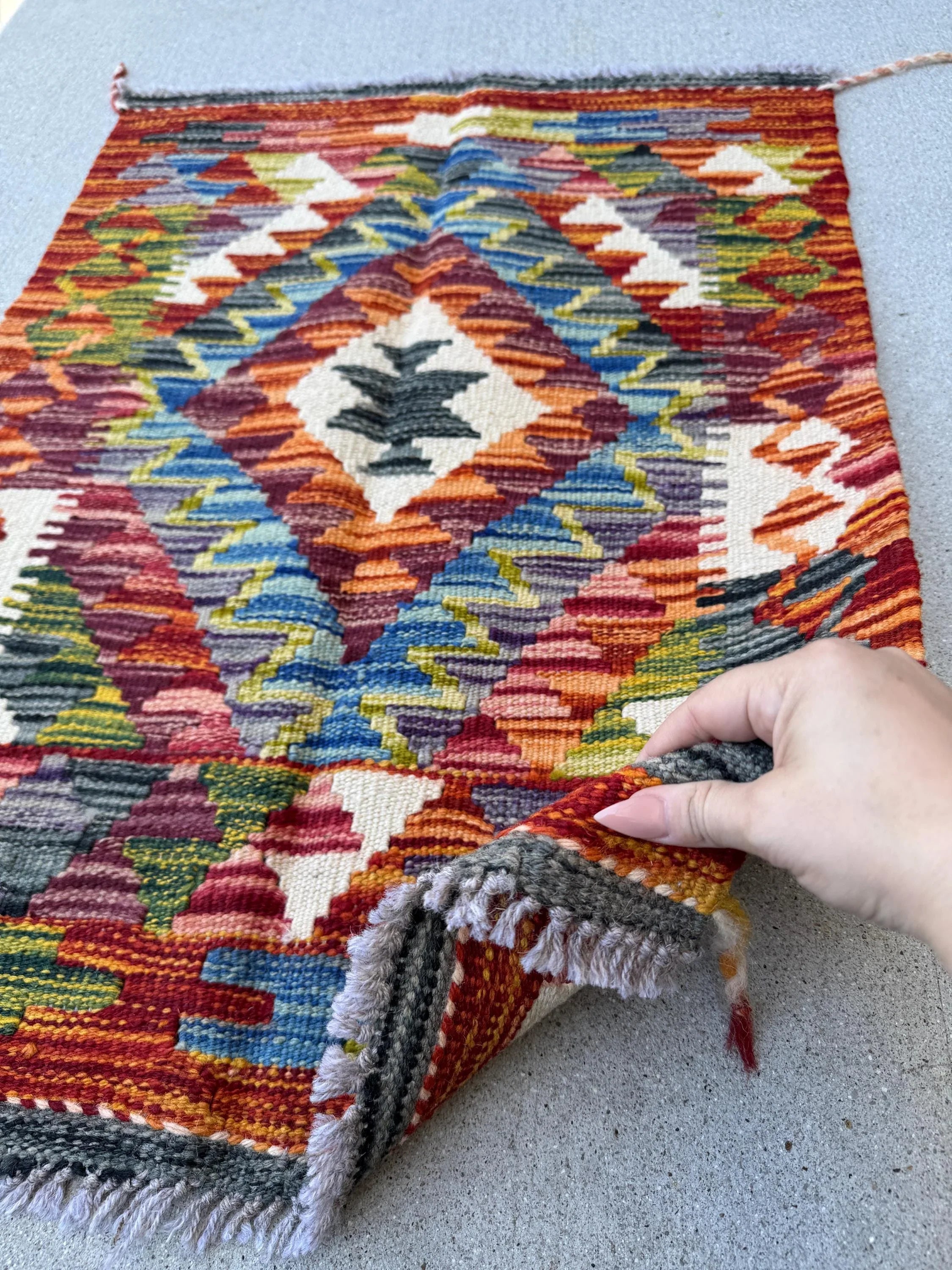 2x3 Handmade Afghan Kilim Rug | Burnt Rust Orange Brick Maroon Red Purple Denim Blue White Cream Grey Black Olive Forest Green | Wool