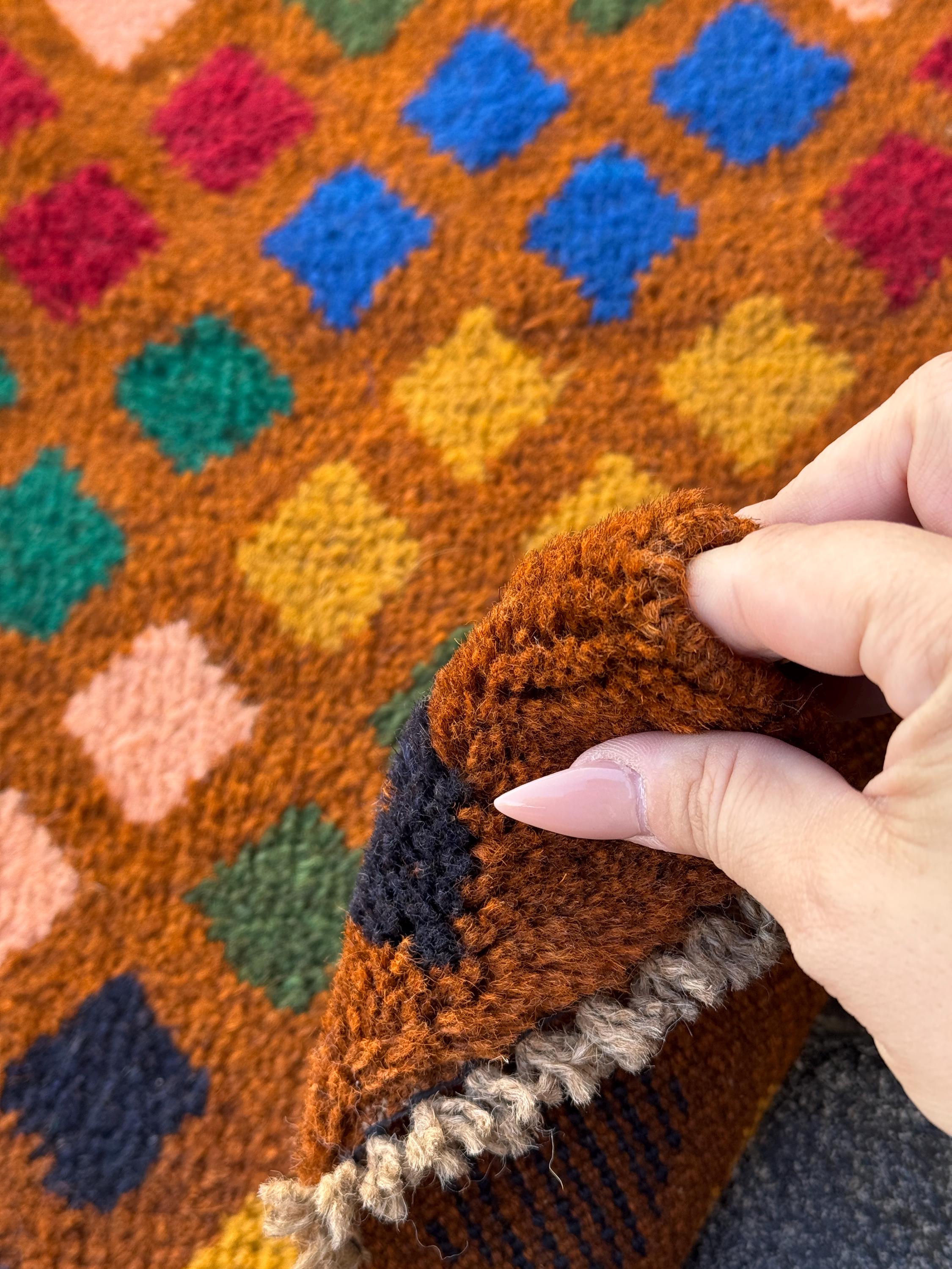 3x10 (90x305) Handmade Vintage Afghan Baluch Runner Rug | Chocolate Mustard Yellow Black Rose Pink Forest Green Gold Cream White Blood Red