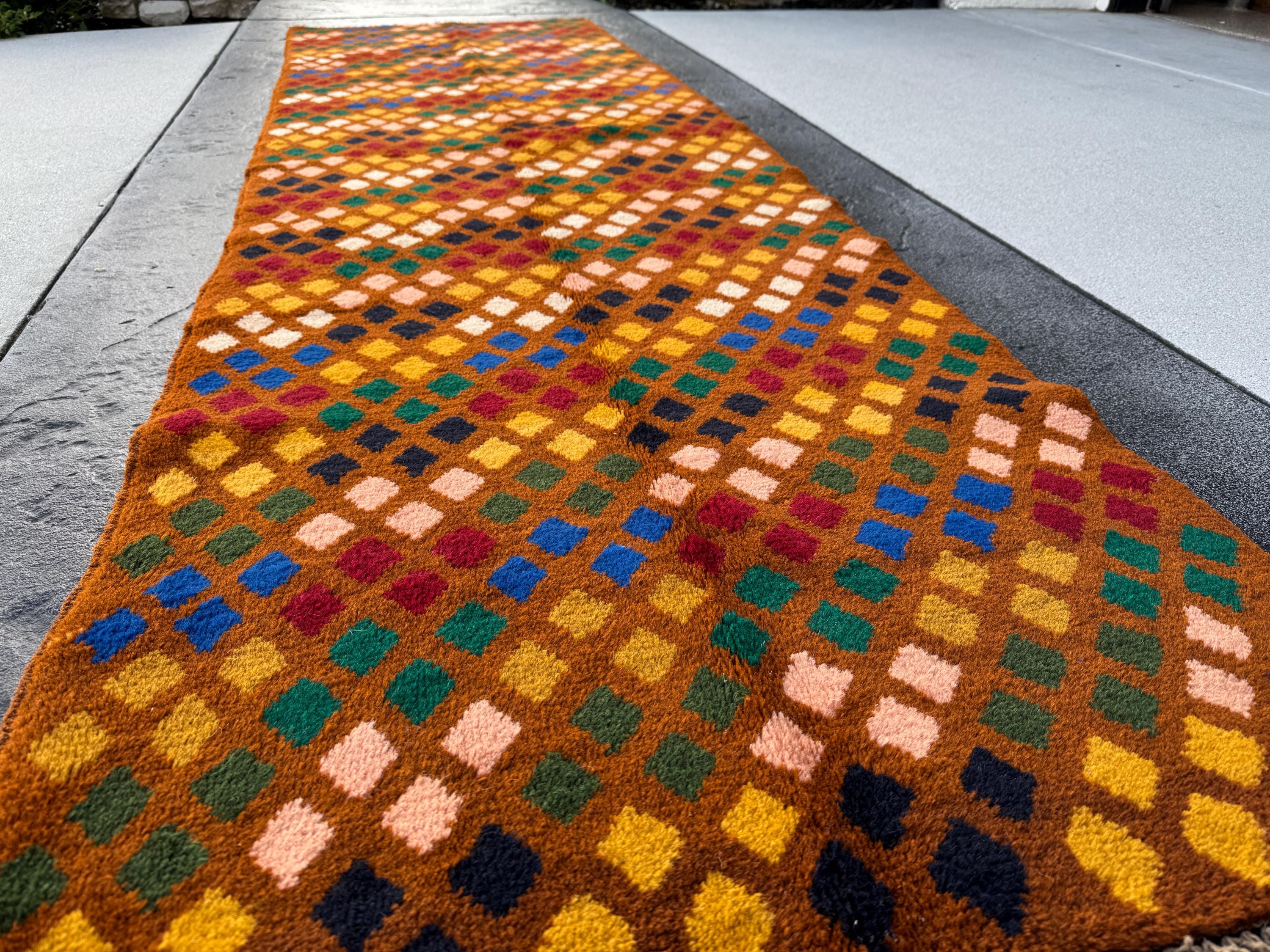3x10 (90x305) Handmade Vintage Afghan Baluch Runner Rug | Chocolate Mustard Yellow Black Rose Pink Forest Green Gold Cream White Blood Red