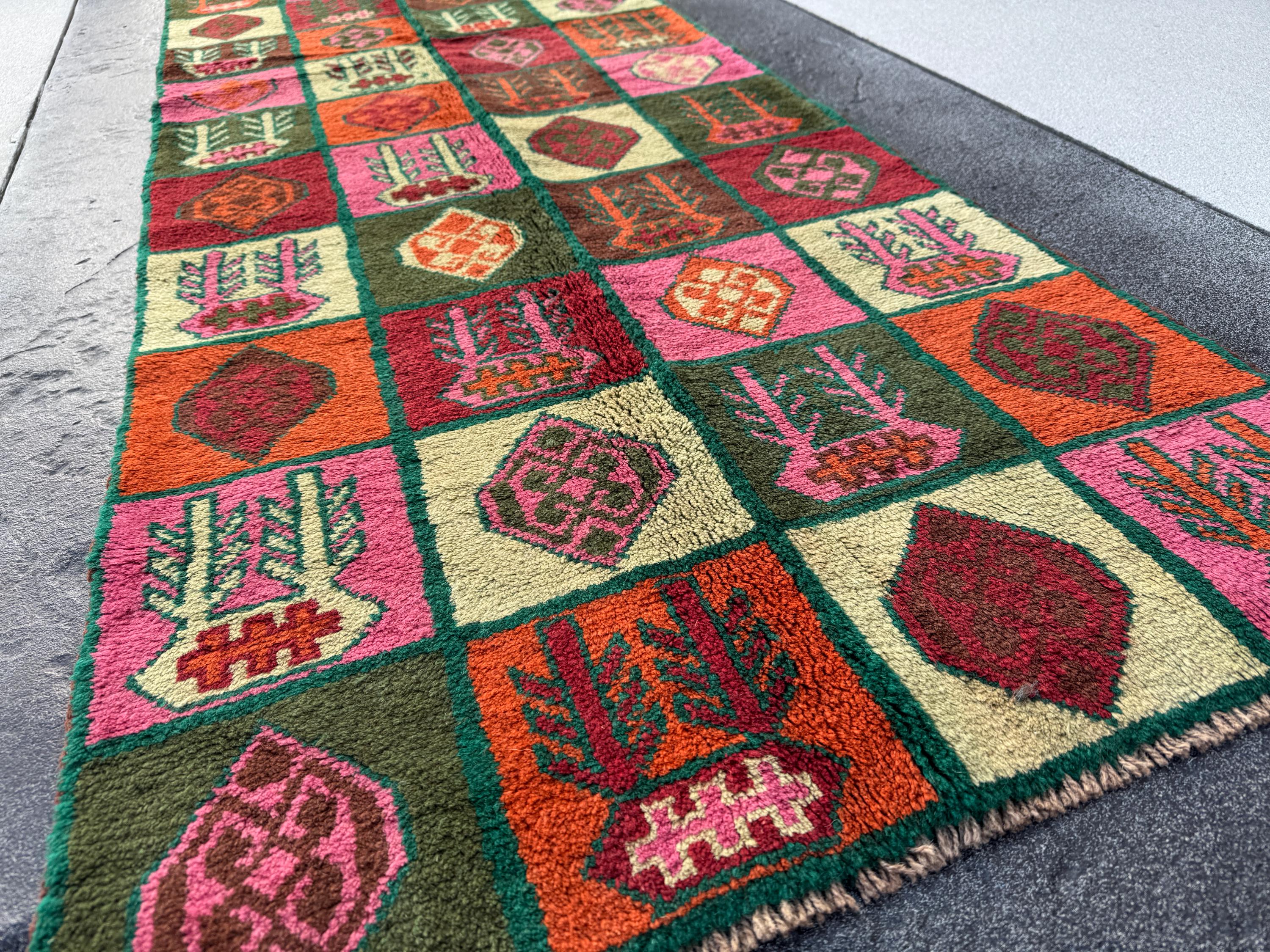 3x9 (90x275) Handmade Vintage Afghan Baluch Runner Rug | Forest Green Rose Pink Burnt Orange Cream Beige White Chocolate Blood Red Olive