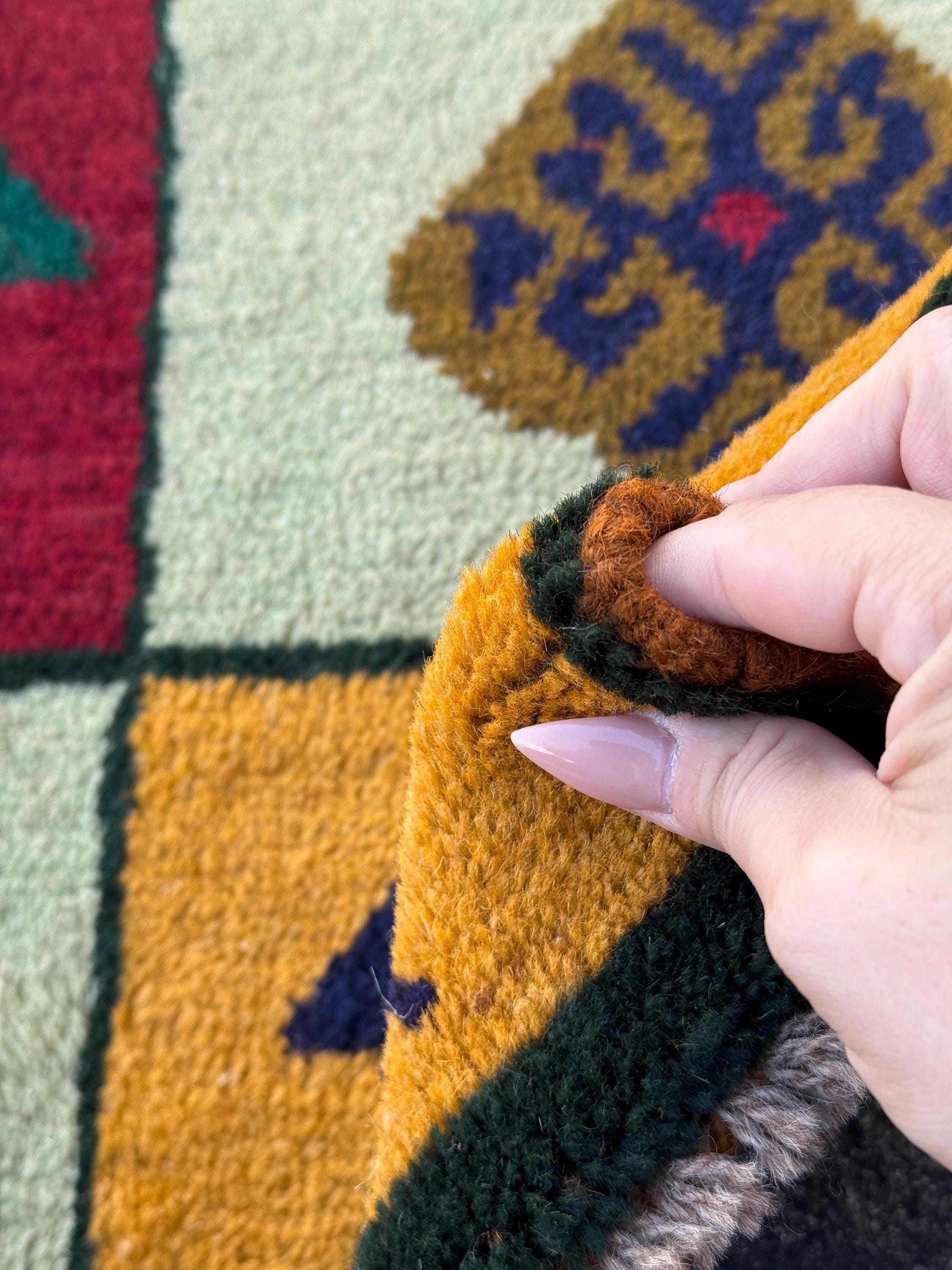 3x10 Handmade Vintage Afghan Baluch Runner Rug | Forest Green Rose Pink Chocolate Mocha Midnight Blue Cream White Beige Burnt Orange Mustard