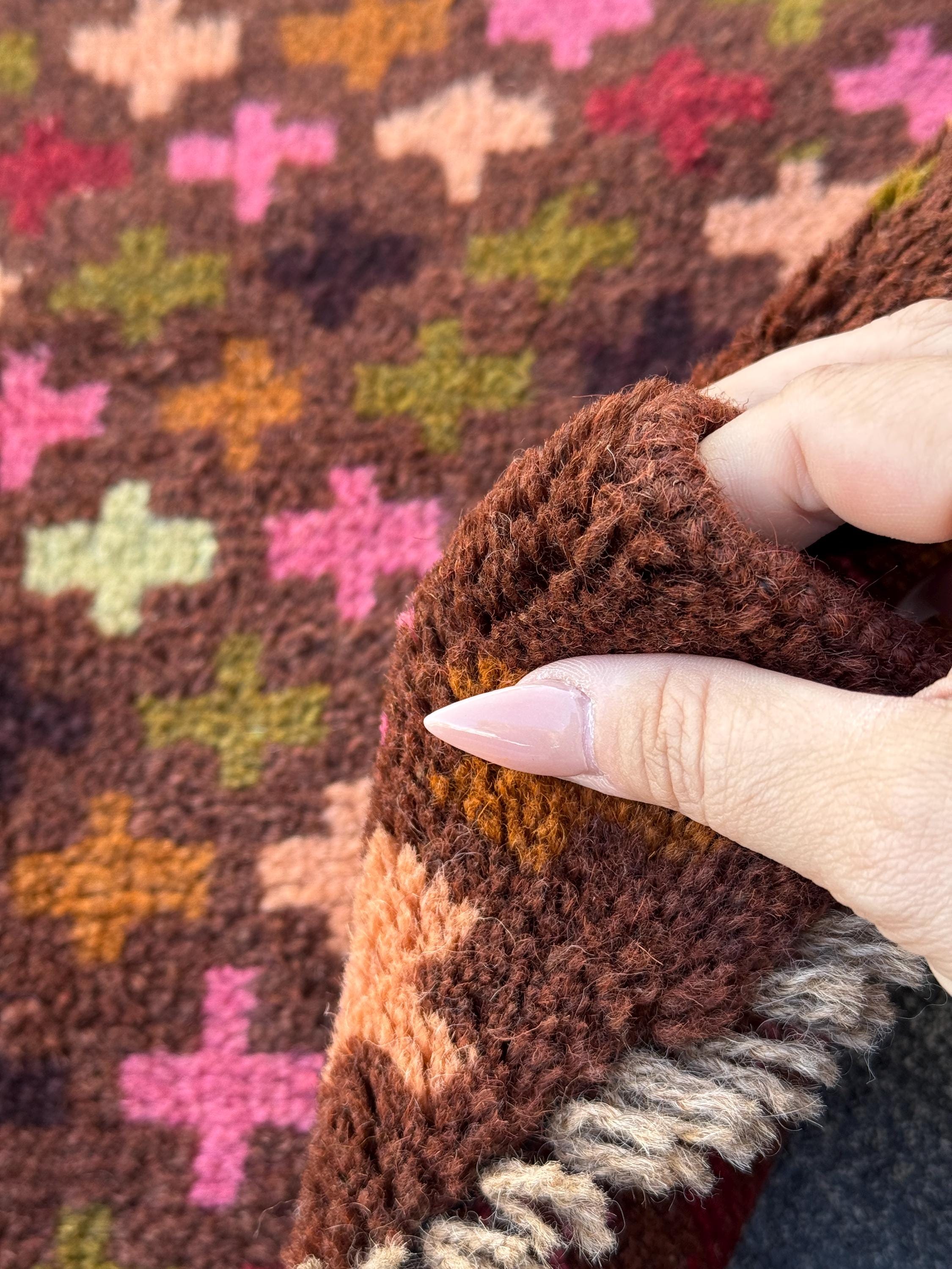 3x10 (90x305) Handmade Vintage Afghan Baluch Runner Rug | Chocolate Brown Rose Salmon Pink Pine Green Mocha Cream White Coffee | Flatwoven