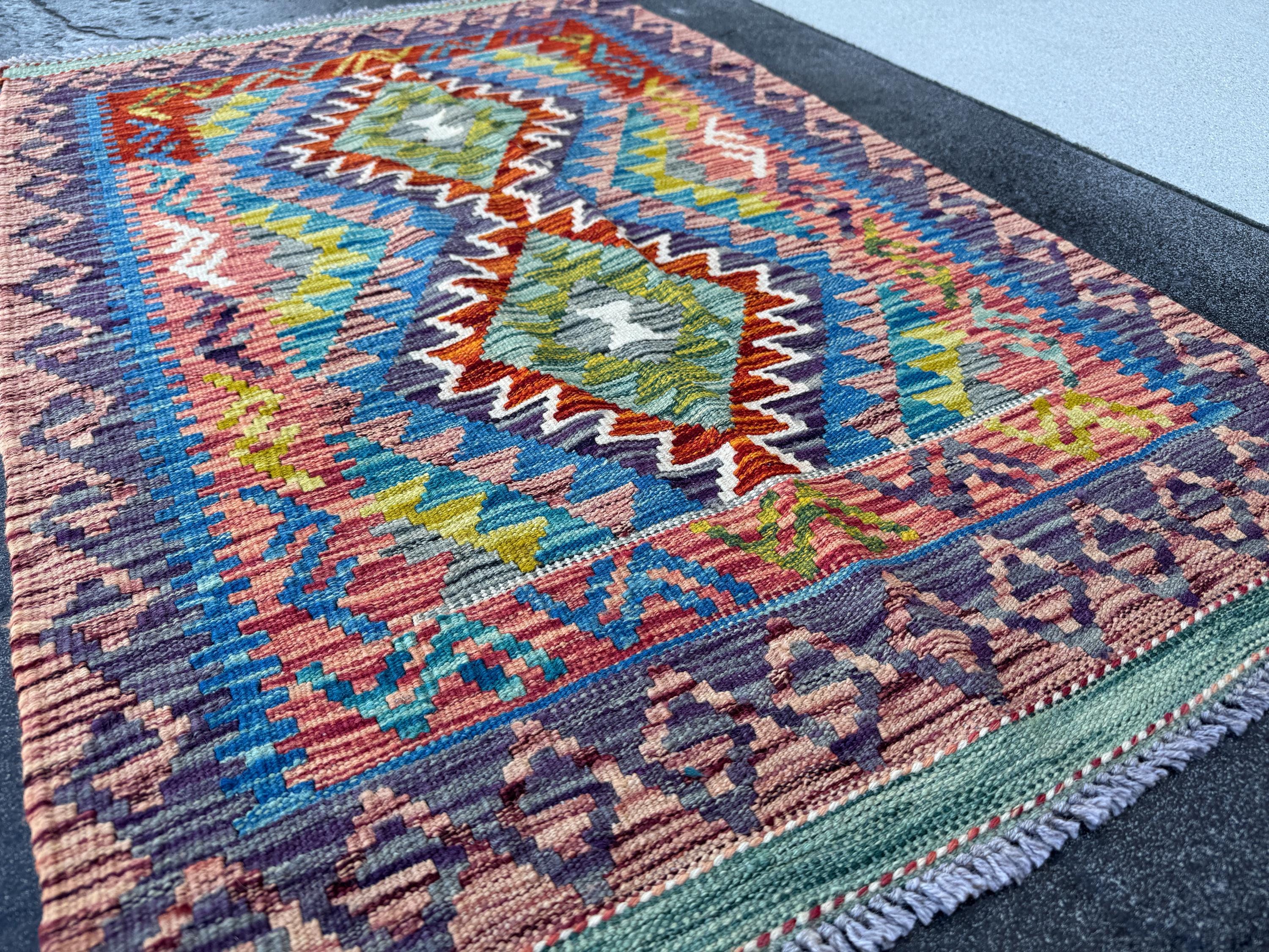 3x4 Handmade Afghan Kilim Rug | Olive Green Rust Red Burnt Orange Mustard Yellow Teal Aqua Blue Navy Purple Cream White Grey | Flatwoven