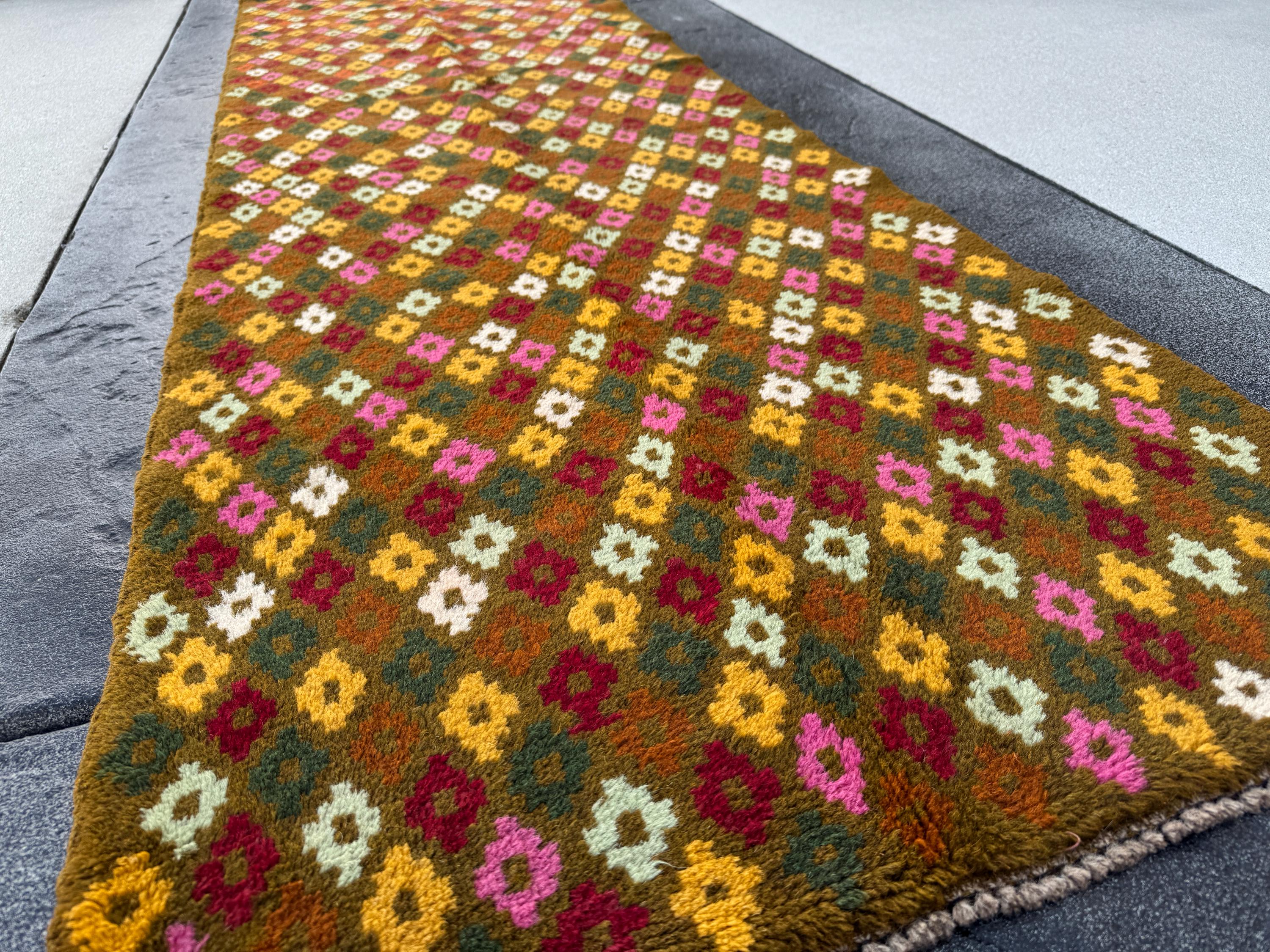 3x10 Handmade Vintage Afghan Baluch Runner Rug | Chocolate Brown Rose Pink Cream White Rust Orange Brick Red Mint Pine Green Mustard Gold