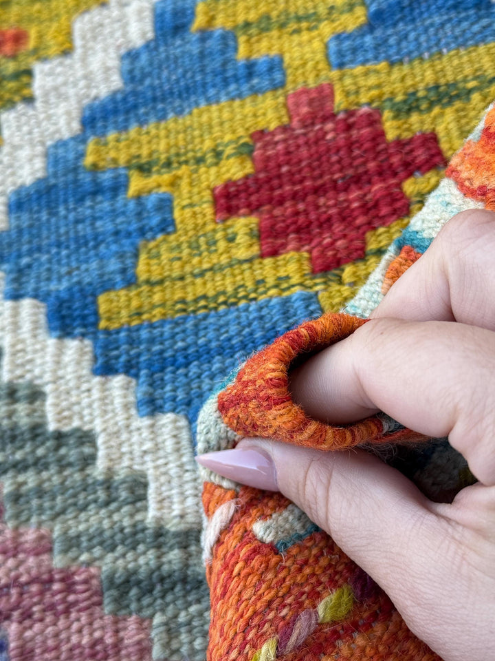 3x4 Handmade Afghan Kilim Rug | Rust Red Burnt Orange Cream White Mustard Yellow Olive Green Teal Aqua Blue Navy Purple Grey | Flatwoven