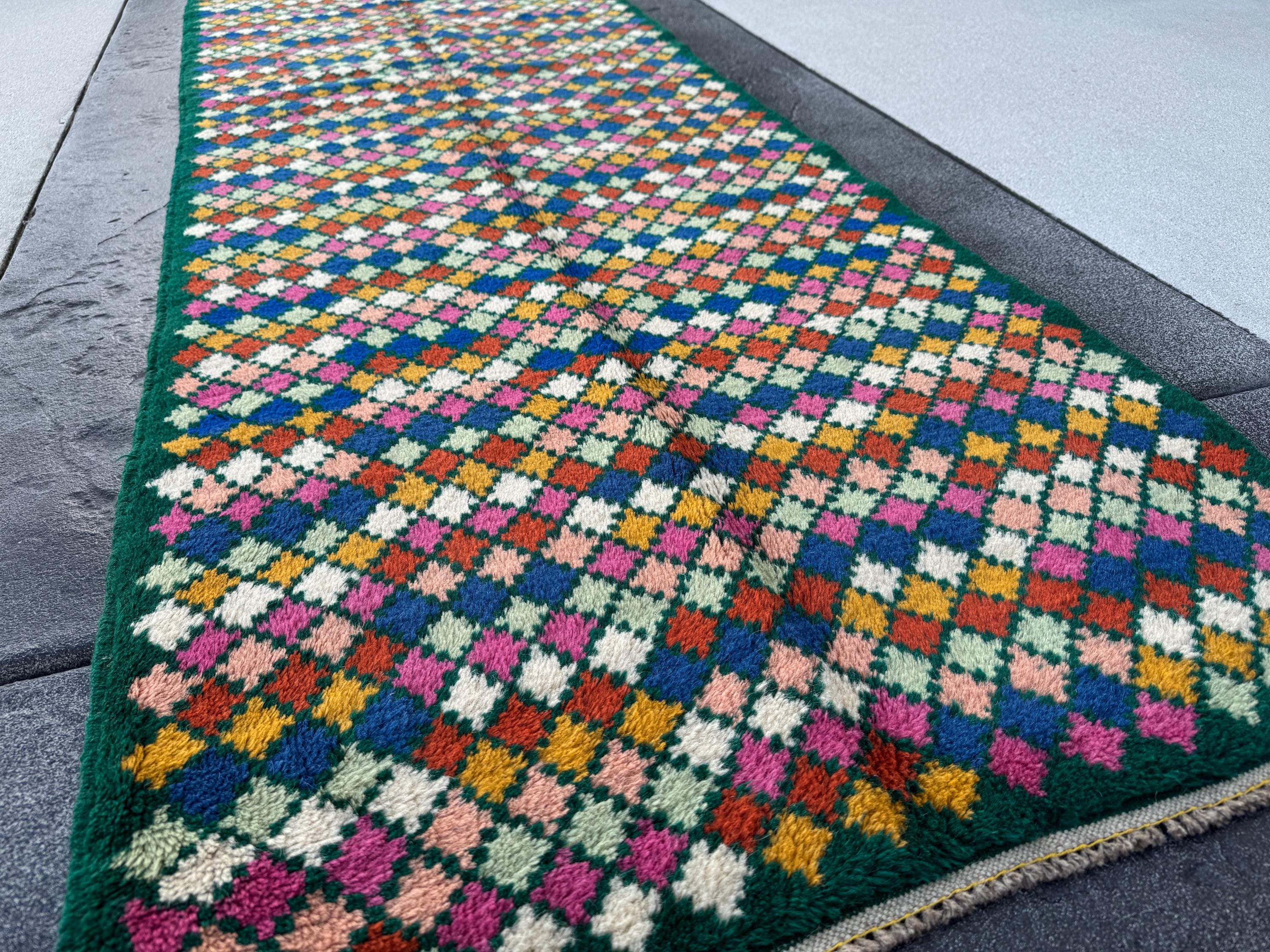 3x10 (90x305) Handmade Vintage Afghan Baluch Runner Rug | Forest Mint Green Rose Salmon Pink Burnt Orange Mustard Cream White Blue | Wool