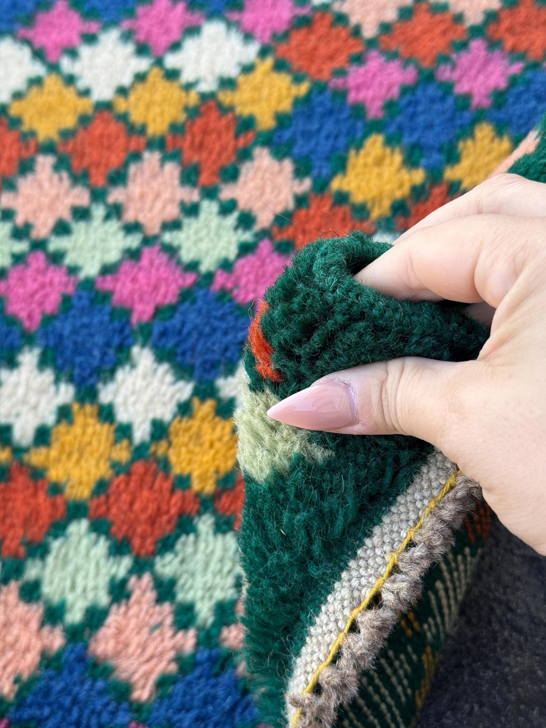 3x10 (90x305) Handmade Vintage Afghan Baluch Runner Rug | Forest Mint Green Rose Salmon Pink Burnt Orange Mustard Cream White Blue | Wool