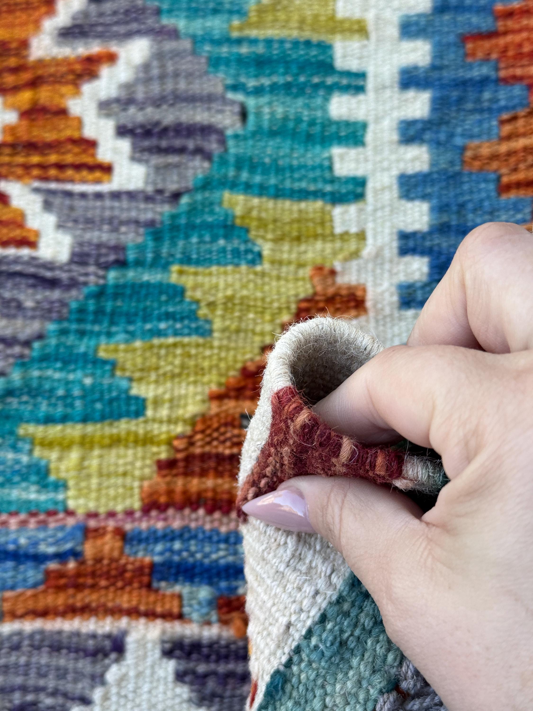 3x4 Handmade Afghan Kilim Rug | Teal Burnt Orange Mustard Yellow Cream White Rust Red Olive Green Aqua Blue Purple Grey | Wool Flatwoven
