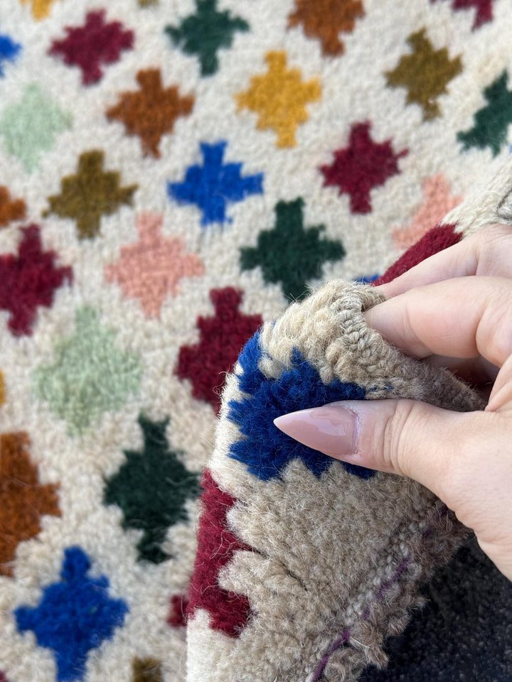 3x9 (90x275) Handmade Vintage Afghan Baluch Runner Rug | Cream White Beige Mint Forest Green Mustard Copper Brown Blue Salmon Pink | Wool