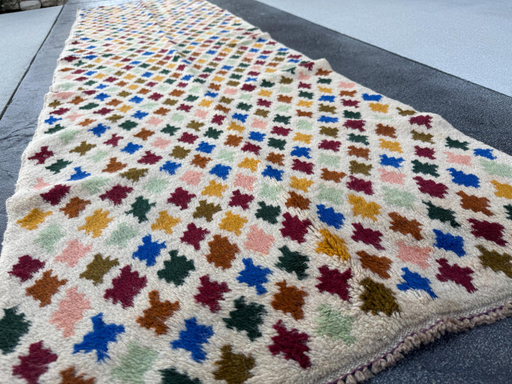 3x9 (90x275) Handmade Vintage Afghan Baluch Runner Rug | Cream White Beige Mint Forest Green Mustard Copper Brown Blue Salmon Pink | Wool