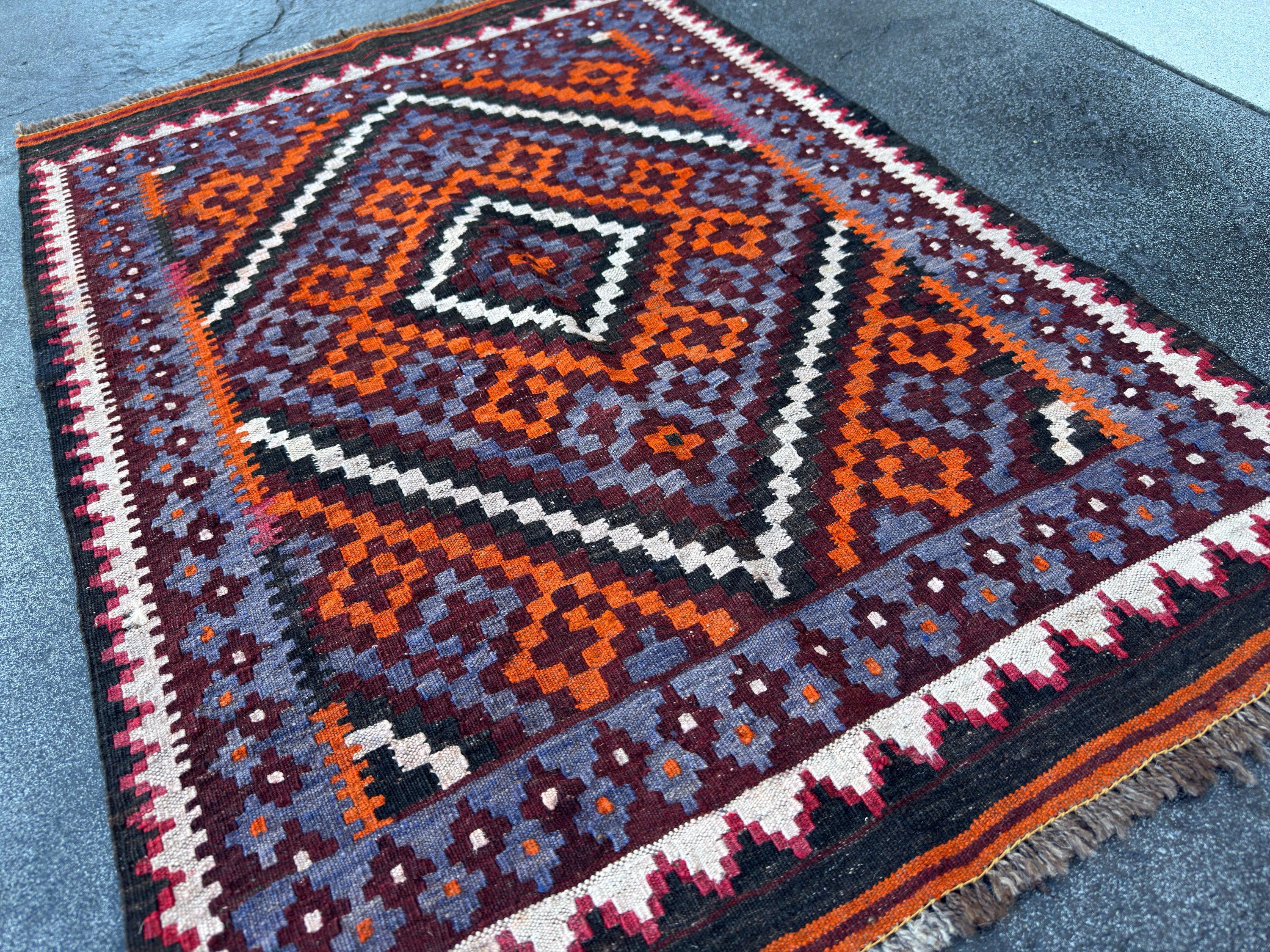 3x4 Handmade Afghan Kilim Rug | Burnt Orange Rust Red Burgundy Purple Blue Grey Black Cream White Pink | Wool Flatwoven