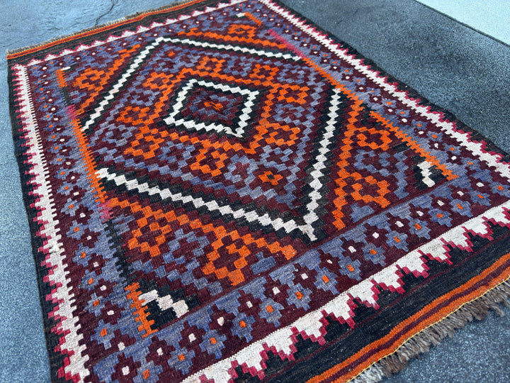 3x4 Handmade Afghan Kilim Rug | Burnt Orange Rust Red Burgundy Purple Blue Grey Black Cream White Pink | Wool Flatwoven