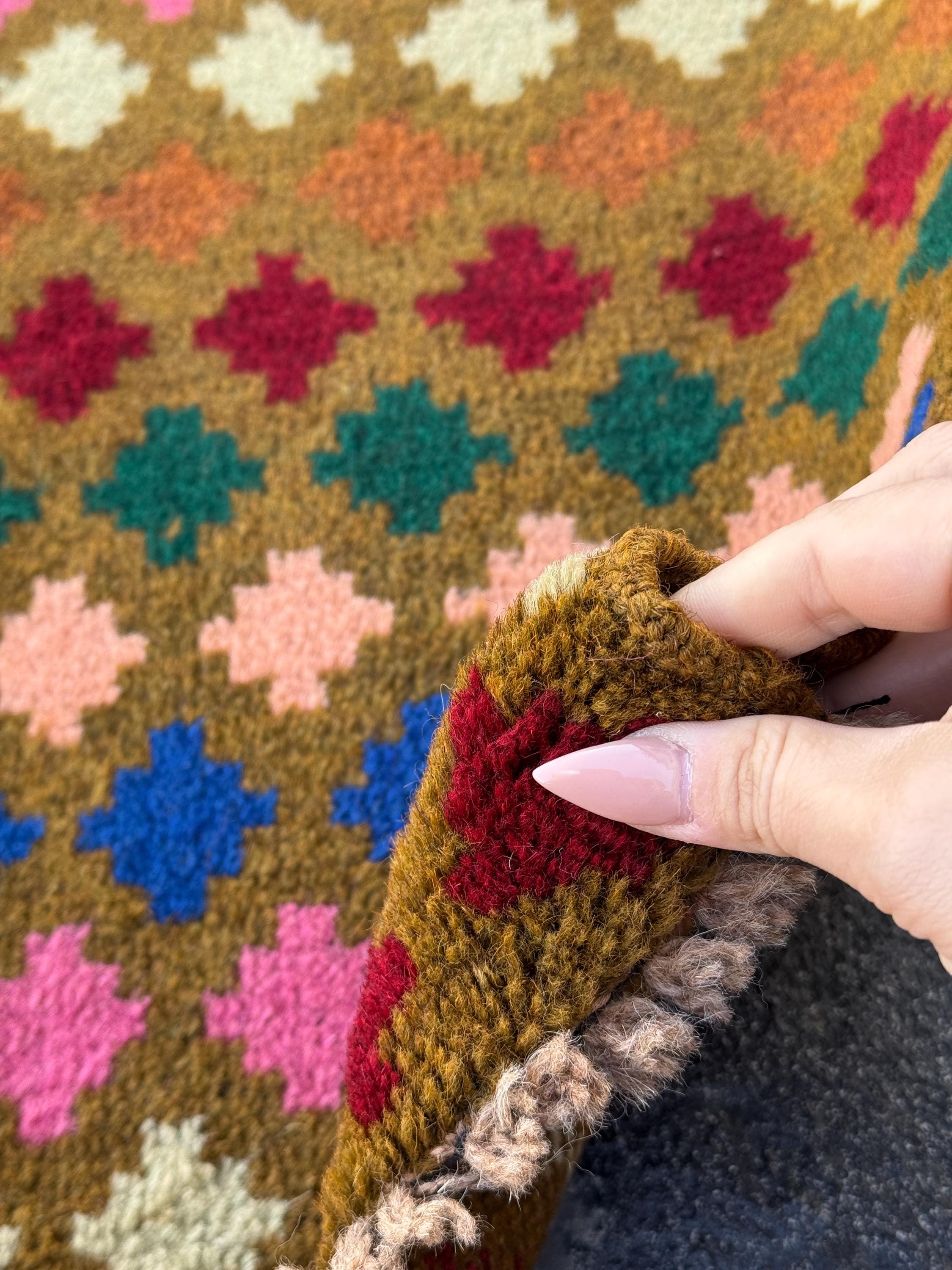 3x10 (90x305) Handmade Vintage Afghan Baluch Runner Rug | Chocolate Brown Forest Pine Mint Cream Beige Brick Red Copper Rose Salmon Blue