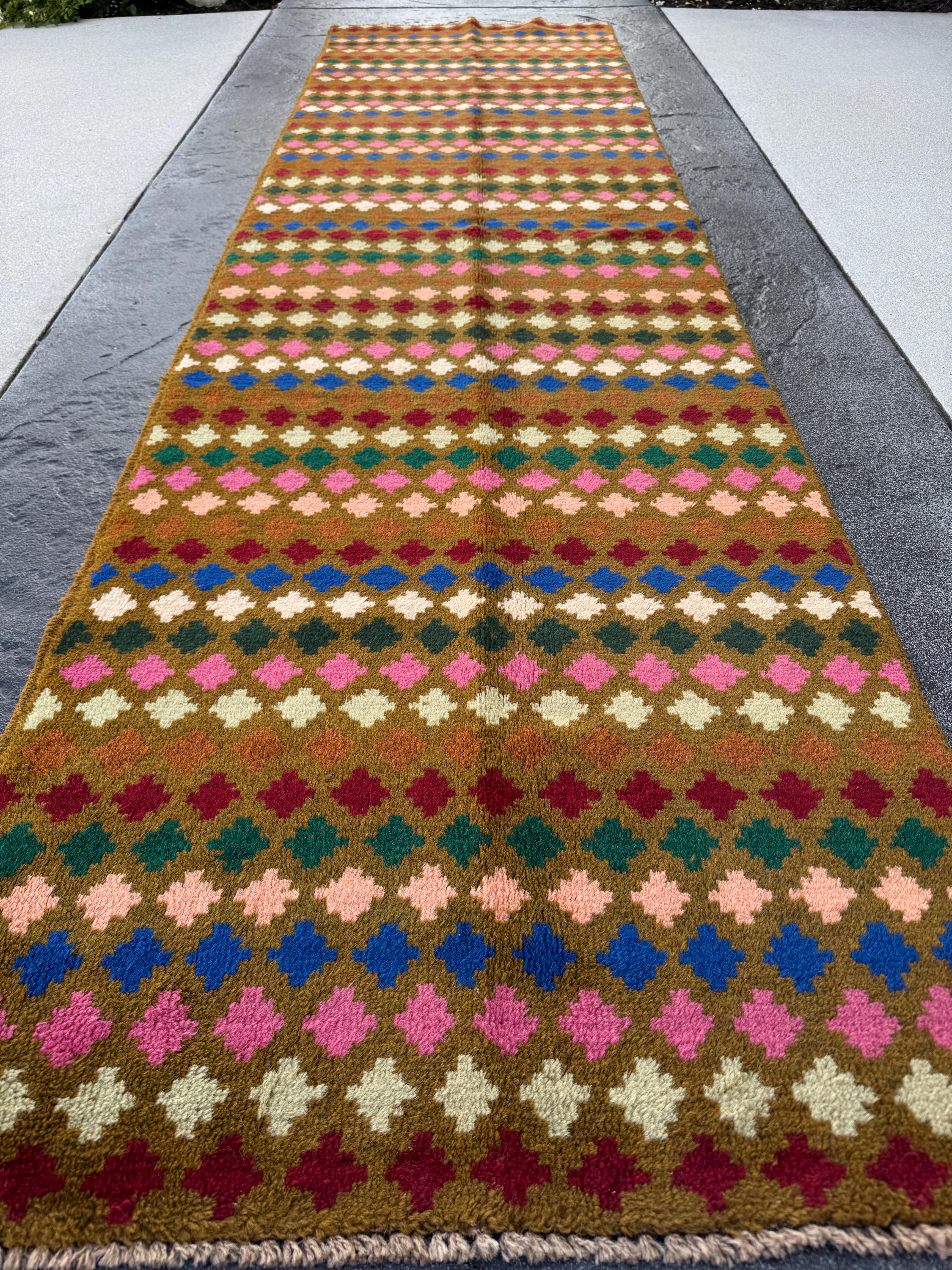 3x10 (90x305) Handmade Vintage Afghan Baluch Runner Rug | Chocolate Brown Forest Pine Mint Cream Beige Brick Red Copper Rose Salmon Blue