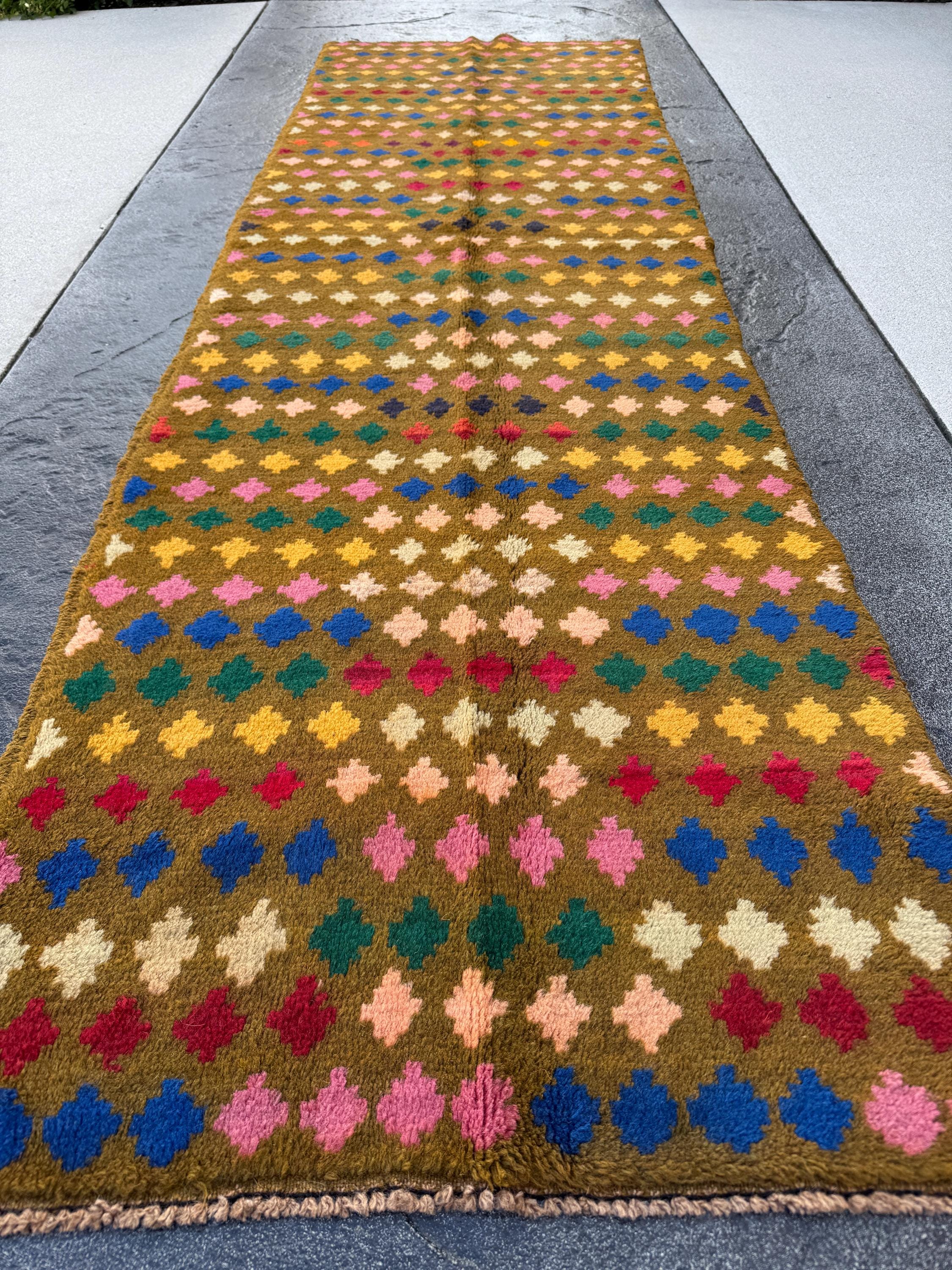 3x9 (90x275) Handmade Vintage Afghan Baluch Runner Rug | Chocolate Brown Rose Salmon Pink Forest Mint Green Blue Brick Red Mustard Yellow