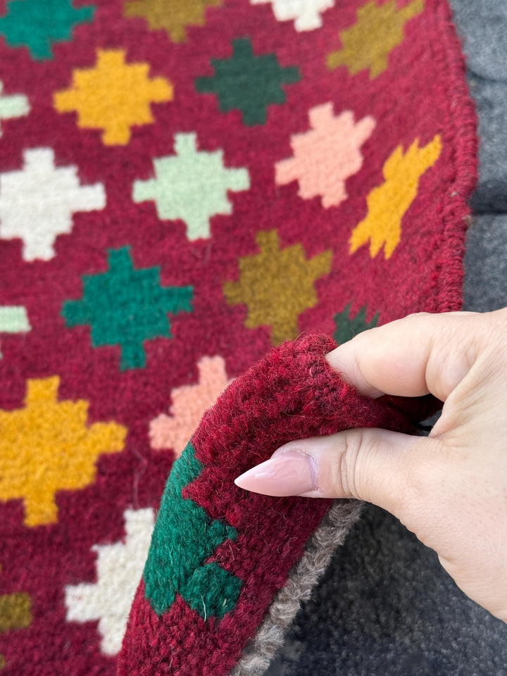 3x10 Handmade Vintage Afghan Baluch Runner Rug | Brick Red Chocolate Brown Cream White Mint Forest Pine Green Mustard Gold Yellow Salmon