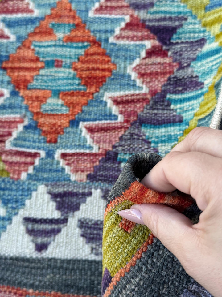 3x4 Handmade Afghan Kilim Rug | Rust Red Burnt Orange Mustard Yellow Olive Green Teal Aqua Blue Navy Purple Cream White Grey | Flatwoven