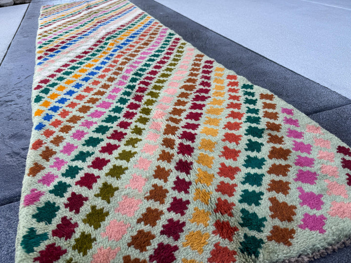 3x10 Handmade Vintage Afghan Baluch Runner Rug | Cream White Mint Forest Olive Copper Rose Salmon Pink Mustard Gold Burnt Orange Brick Red