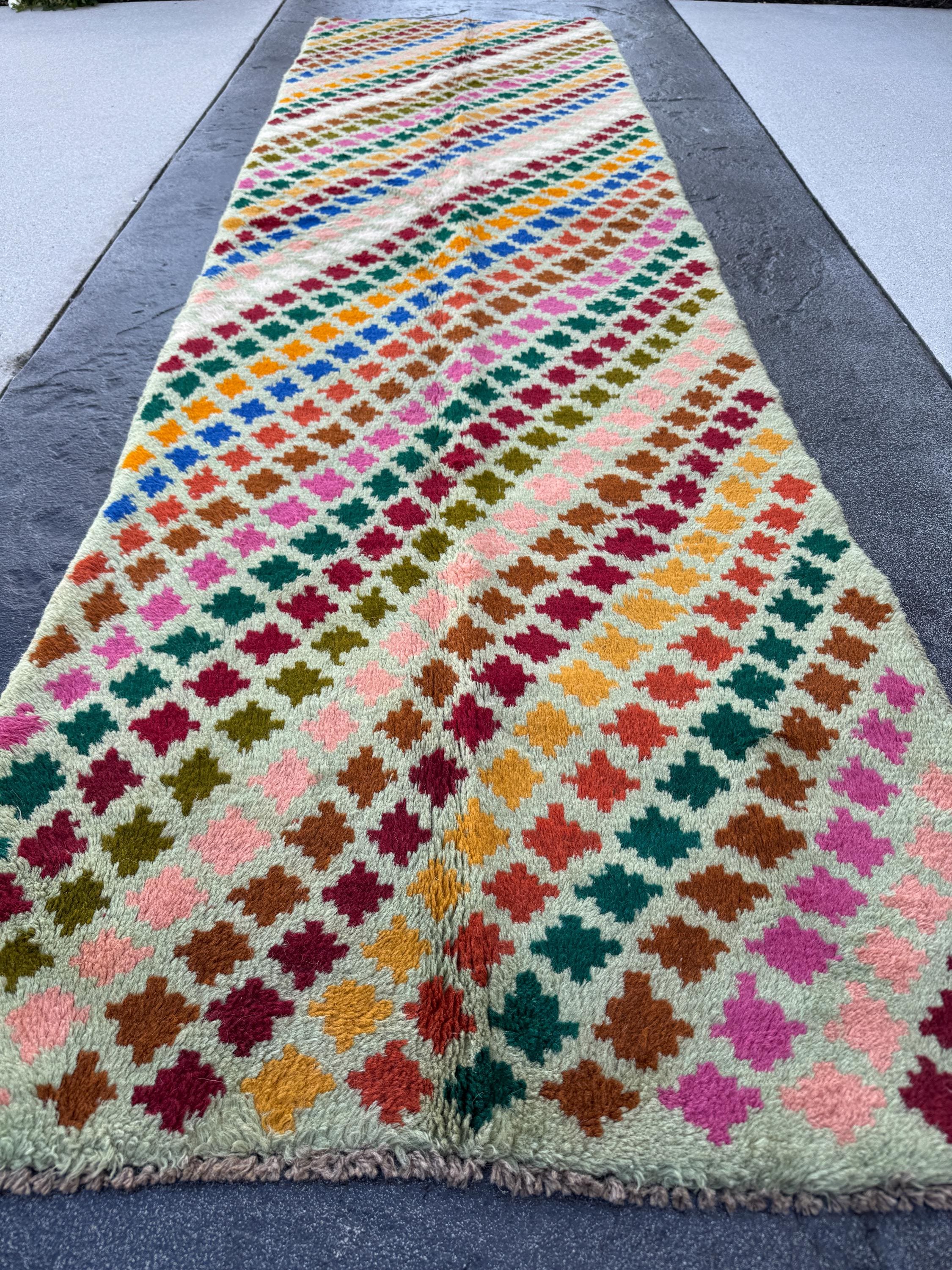 3x10 Handmade Vintage Afghan Baluch Runner Rug | Cream White Mint Forest Olive Copper Rose Salmon Pink Mustard Gold Burnt Orange Brick Red