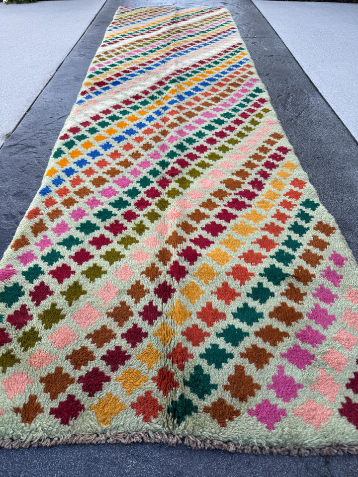 3x10 Handmade Vintage Afghan Baluch Runner Rug | Cream White Mint Forest Olive Copper Rose Salmon Pink Mustard Gold Burnt Orange Brick Red
