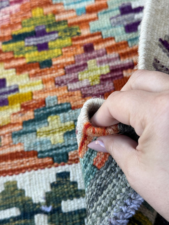 3x4 Handmade Afghan Kilim Rug | Burnt Orange Rust Red Cream White Mustard Yellow Olive Green Teal Aqua Blue Navy Purple Grey | Flatwoven