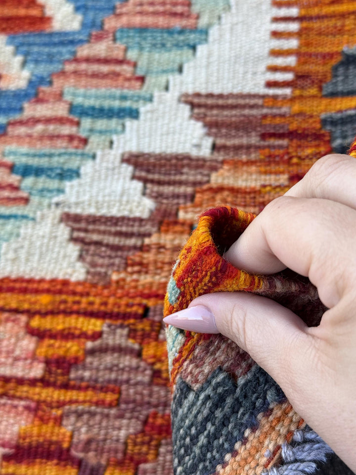3x4 Handmade Afghan Kilim Rug | Burnt Orange Rust Red Cream White Aqua Blue Teal Navy Olive Green Mustard Yellow Purple Grey | Flatwoven