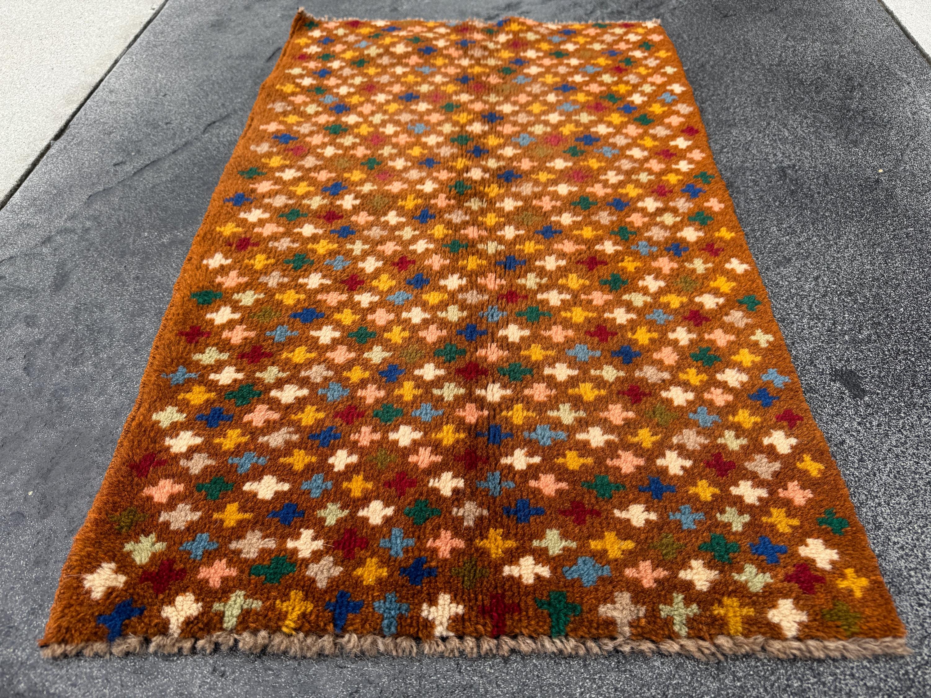 2x3 Handmade Vintage Afghan Baluch Rug | Chocolate Brown Peach Mustard Navy Denim Blue Cream Grey Mint Forest Green Tan | Wool Flatwoven