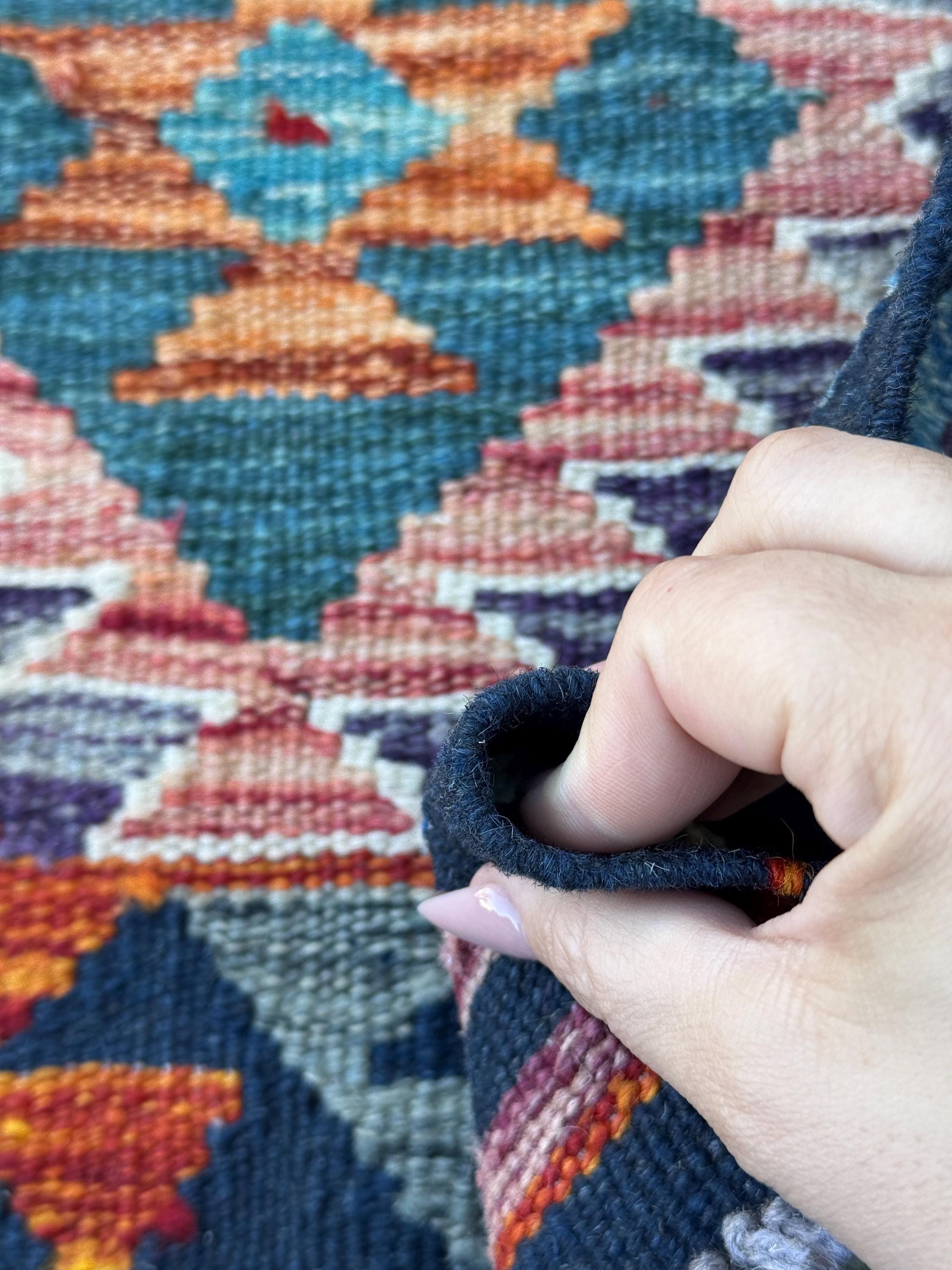 3x4 Handmade Afghan Kilim Rug | Rust Red Burnt Orange Mustard Yellow Olive Green Teal Aqua Blue Navy Purple Cream White Grey | Flatwoven