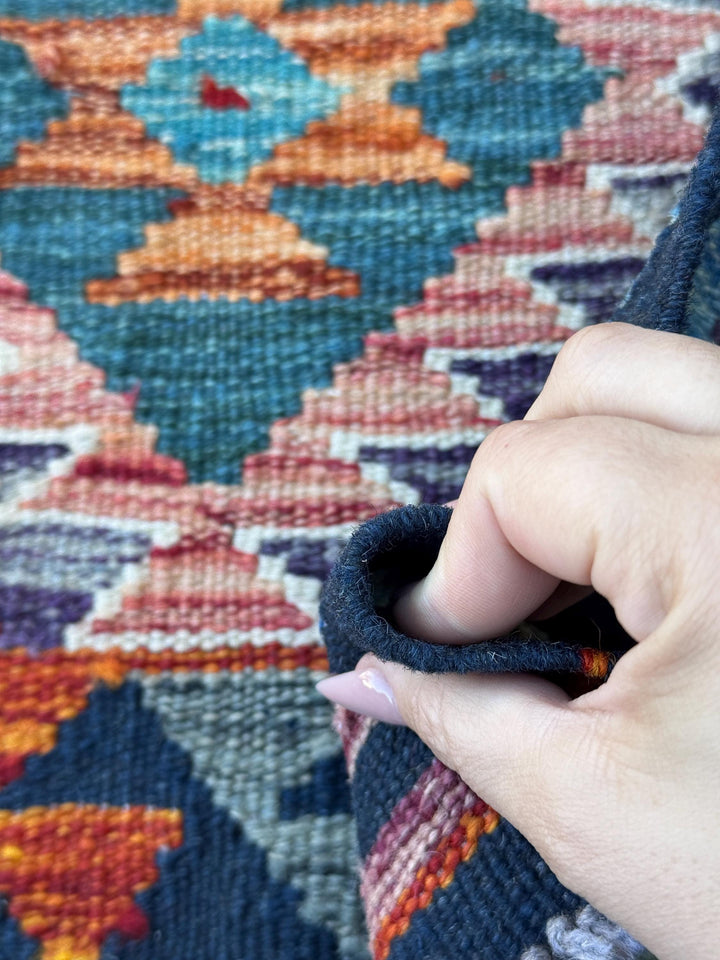 3x4 Handmade Afghan Kilim Rug | Rust Red Burnt Orange Mustard Yellow Olive Green Teal Aqua Blue Navy Purple Cream White Grey | Flatwoven