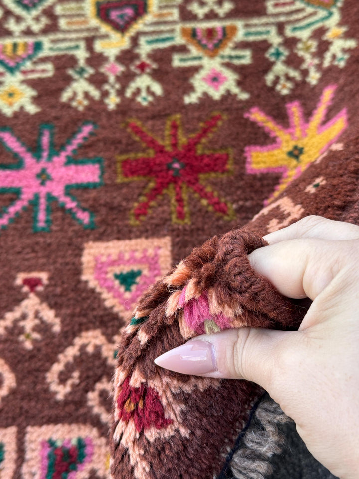 3x10 Handmade Afghan Runner | Chocolate Brown Pine Green Cream White Rose Salmon Pink Brick Red Yellow Orange Beige Mustard Taupe Copper