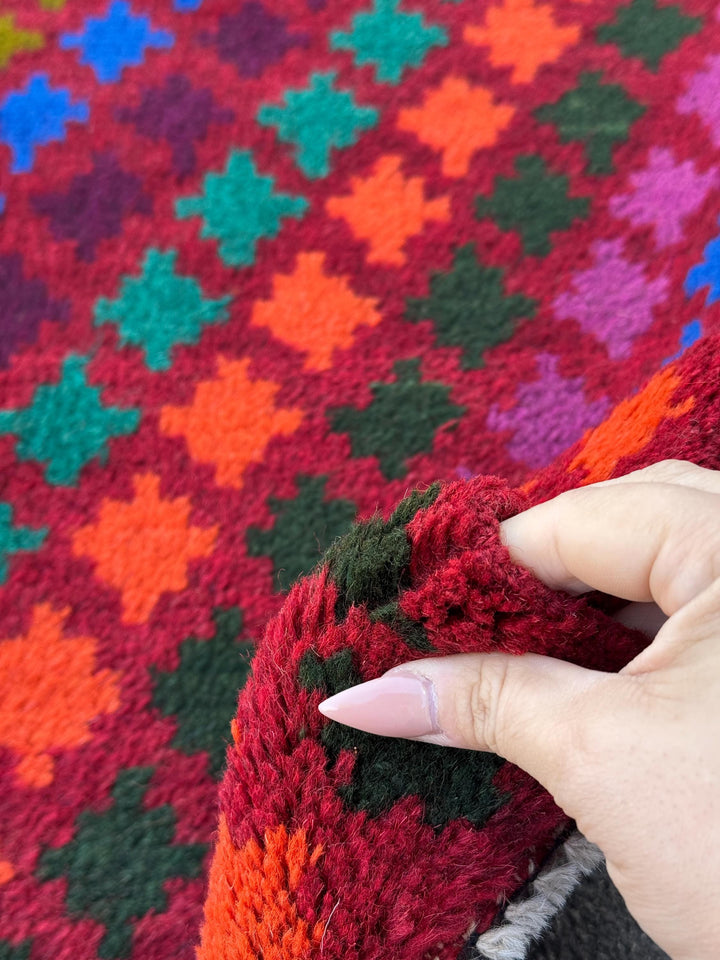 3x10 Handmade Vintage Afghan Baluch Runner Rug | Brick Red Forest Pine Olive Green Blue Orange Black Rose Pink | Wool Flatwoven