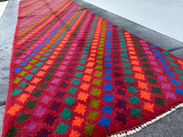3x10 Handmade Vintage Afghan Baluch Runner Rug | Copper Brown Mustard Yellow White FOrest Mint Green Maroon Salom Pink | Wool Flatwoven