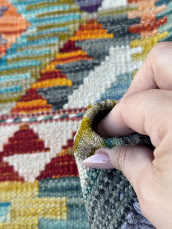 3x4 Handmade Afghan Kilim Rug | Burnt Orange Teal Aqua Blue Rust Red Mustard Yellow Olive Green Cream White Navy Purple Grey | Flatwoven