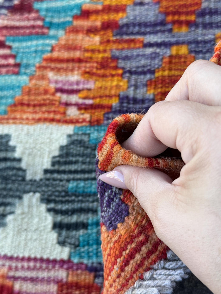 3x4 Handmade Afghan Kilim Rug | Burnt Orange Rust Red Cream White Mustard Yellow Olive Green Teal Aqua Blue Navy Purple Grey | Flatwoven