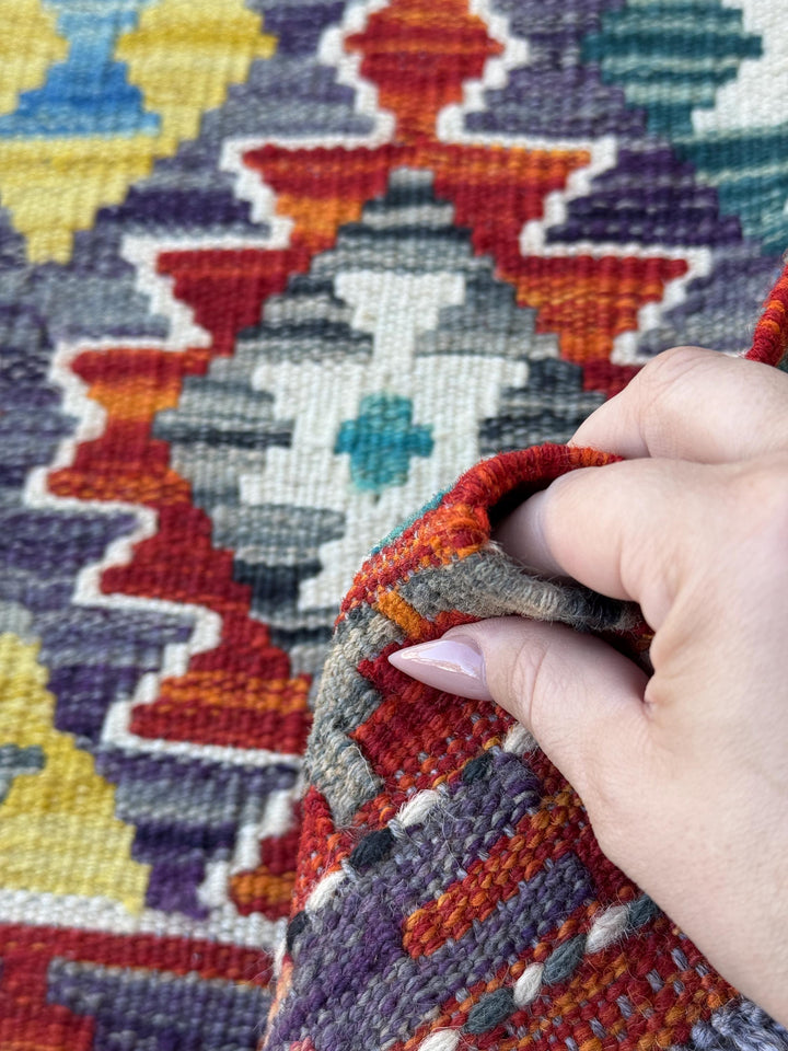 3x4 Handmade Afghan Kilim Rug | Burnt Orange Rust Red Cream White Mustard Yellow Olive Green Teal Aqua Blue Navy Purple Grey | Flatwoven