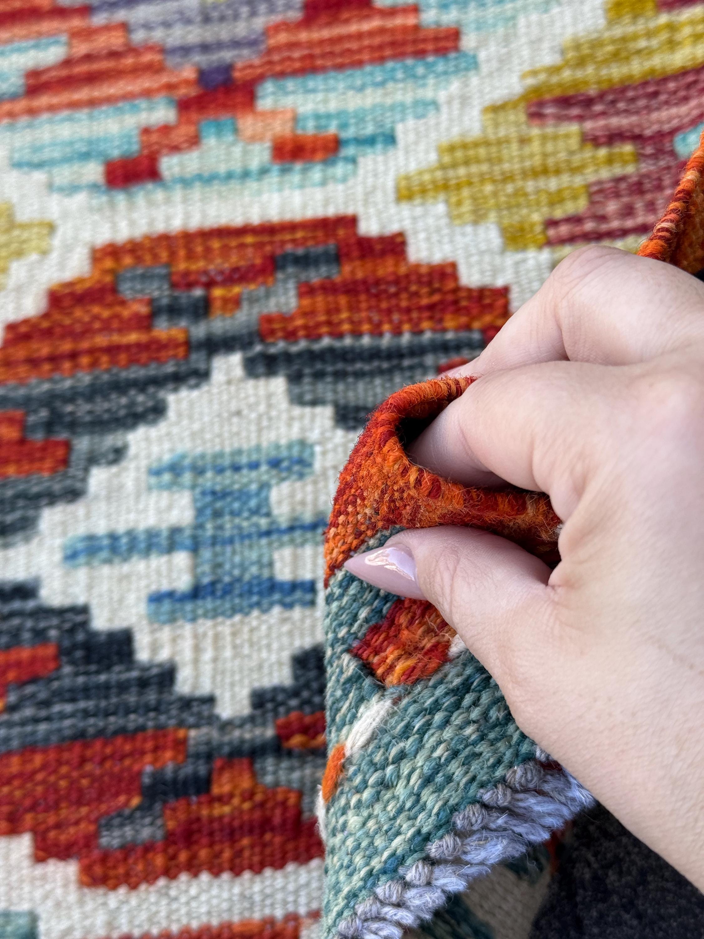 3x4 Handmade Afghan Kilim Rug | Rust Red Burnt Orange Cream White Mustard Yellow Olive Green Teal Aqua Blue Navy Purple Grey | Flatwoven