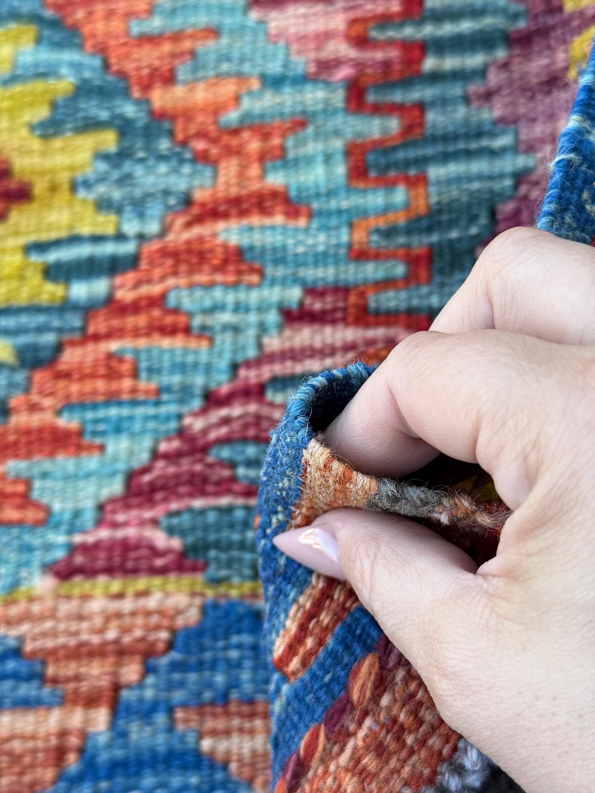 3x4 Handmade Afghan Kilim Rug | Burnt Orange Rust Red Mustard Yellow Aqua Blue Teal Olive Green Purple Cream White Grey | Wool Flatwoven