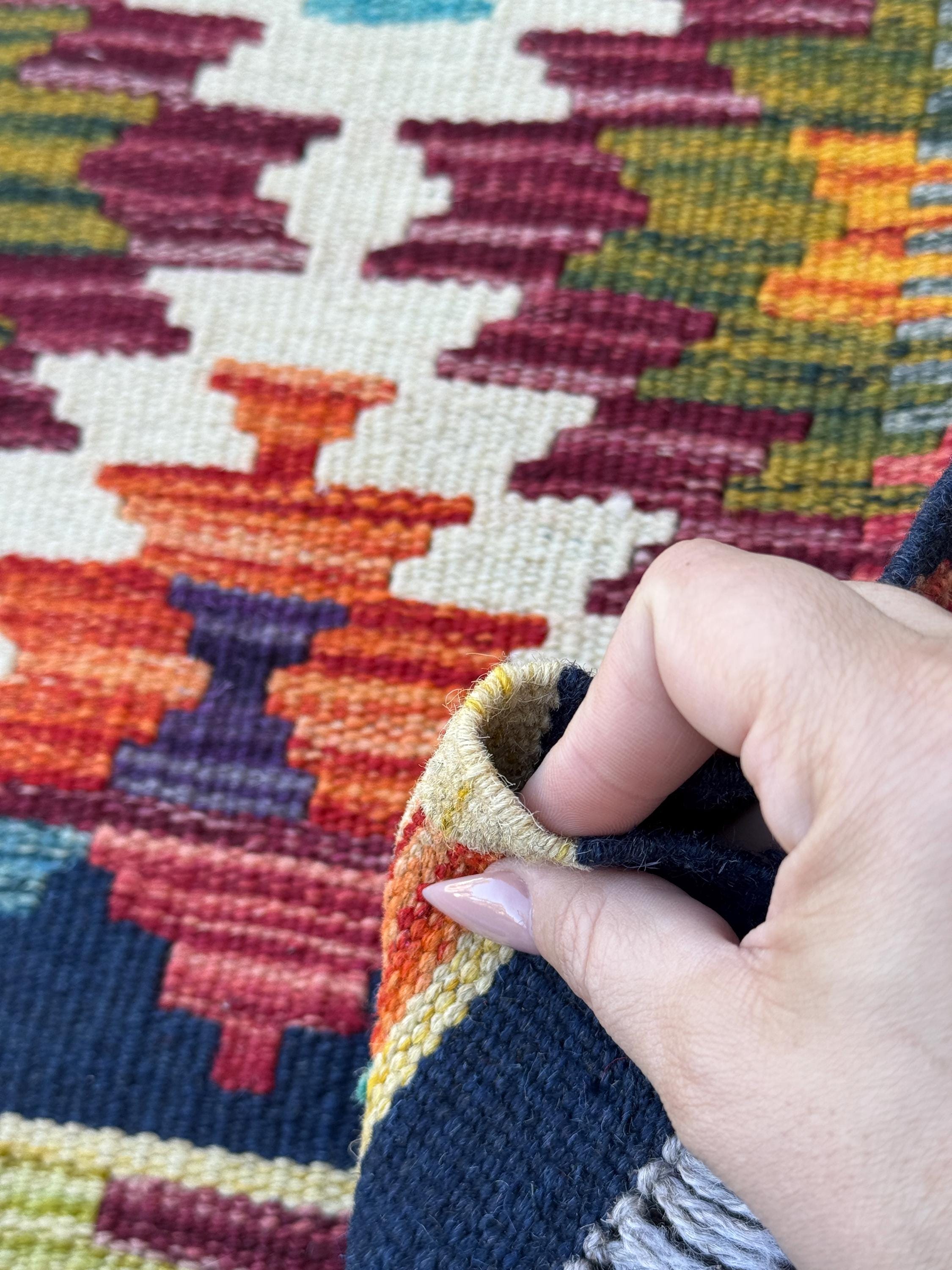 2x5 Handmade Afghan Kilim Runner Rug | Burgundy Rust Red Burnt Orange Mustard Yellow Olive Green Teal Aqua Blue Navy Cream Grey Purple
