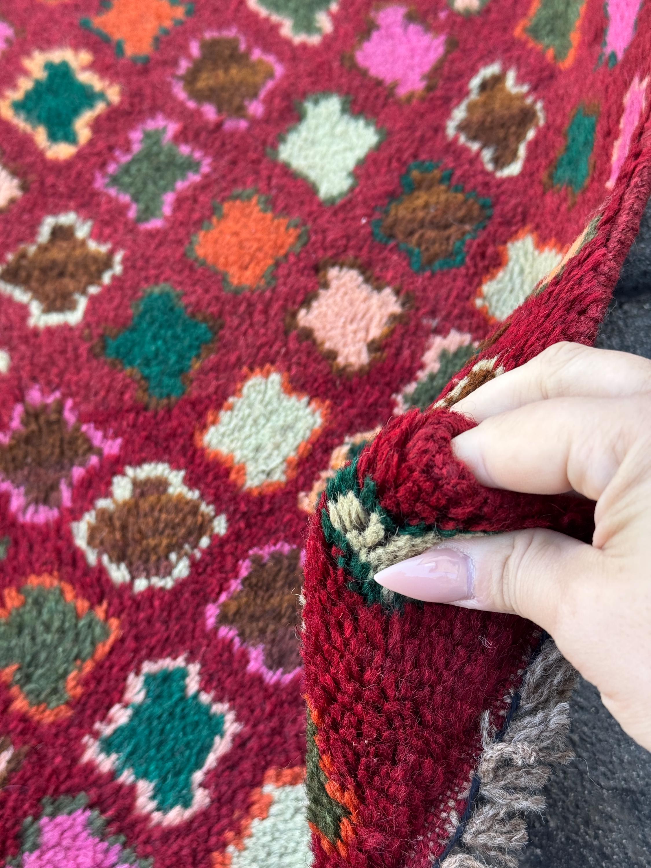 3x10 Handmade Vintage Afghan Baluch Runner Rug | Brick Red Rose Pink Burnt Orange Forest Pine Mint Green Chocolate Copper Brown Peach | Wool