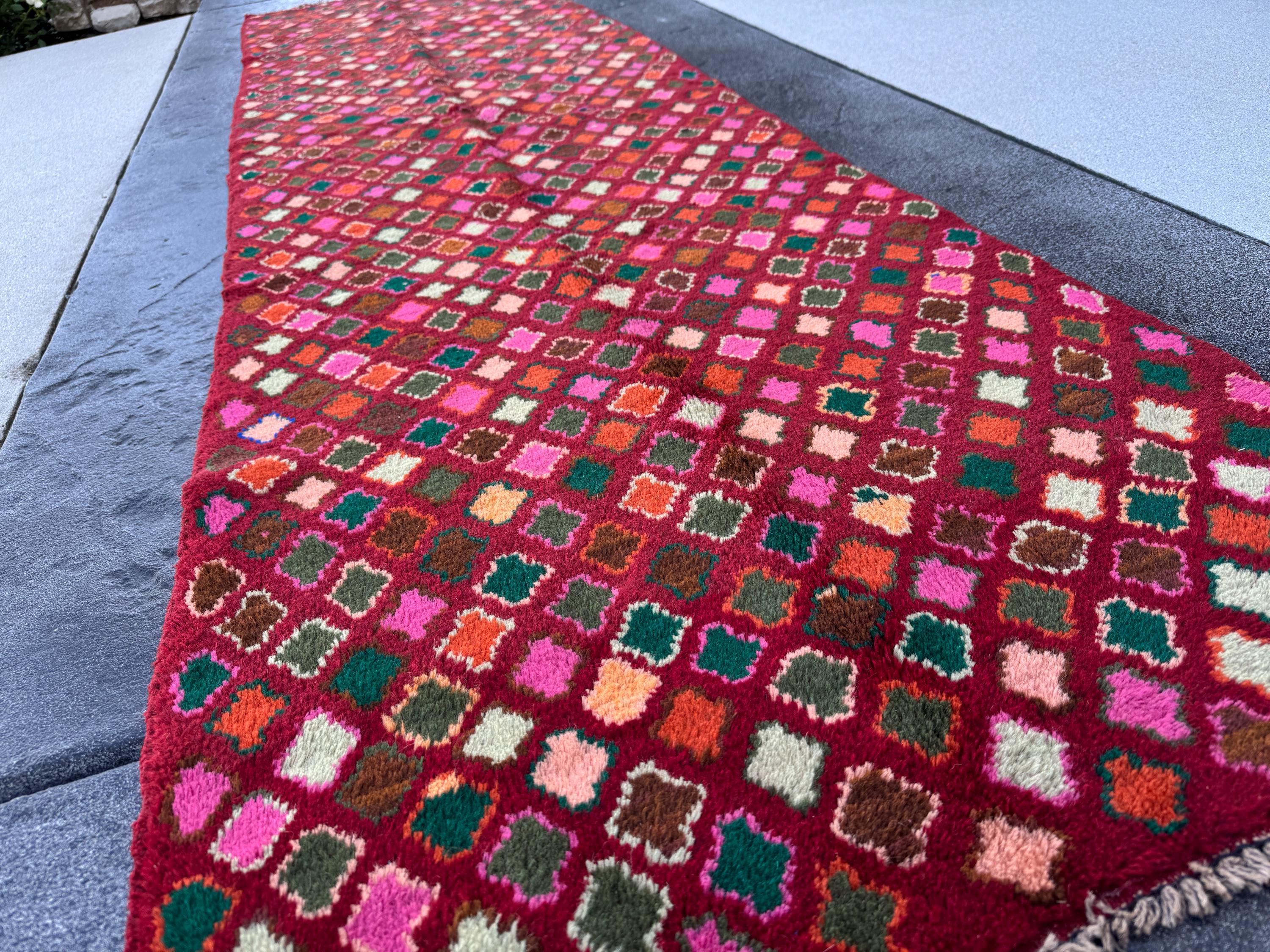 3x10 Handmade Vintage Afghan Baluch Runner Rug | Brick Red Rose Pink Burnt Orange Forest Pine Mint Green Chocolate Copper Brown Peach | Wool