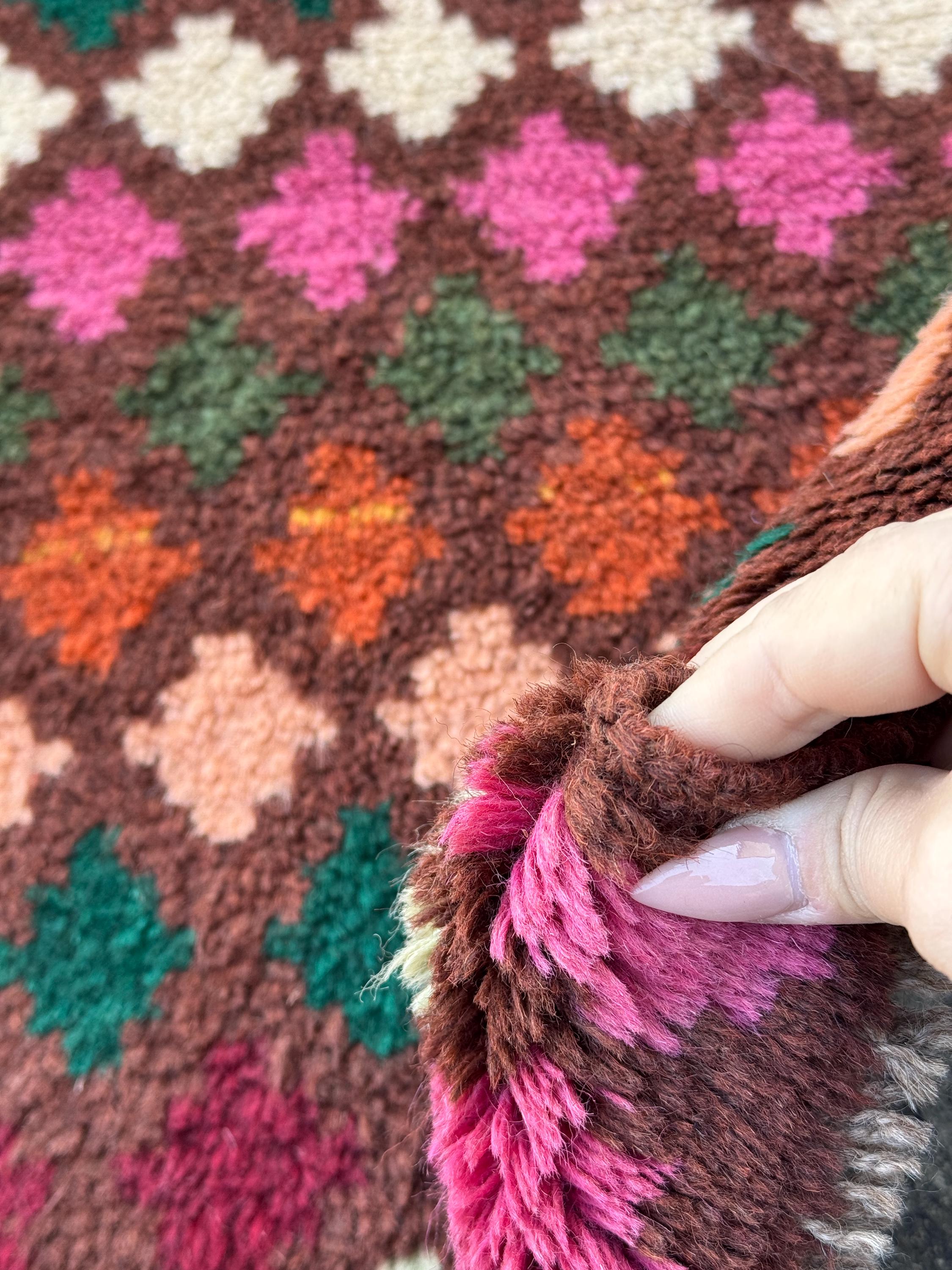 3x10 Handmade Vintage Afghan Baluch Runner Rug | Chocolate Copper Brown Rose Pink Peach Forest Pine Moss Green Brick Red White Burnt Orange