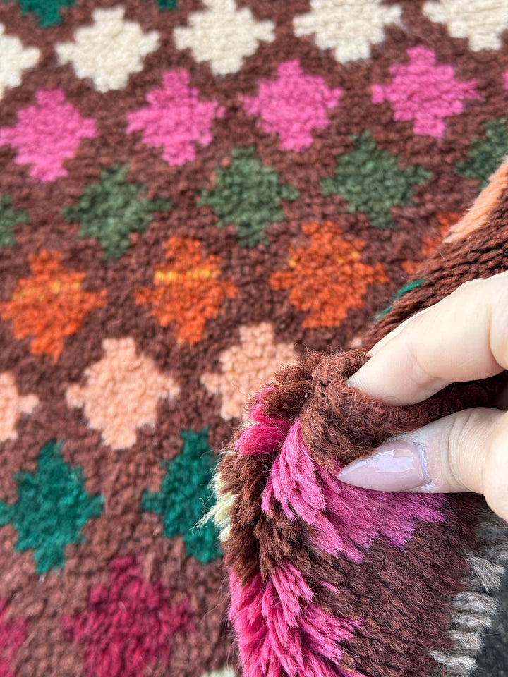 3x10 Handmade Vintage Afghan Baluch Runner Rug | Chocolate Copper Brown Rose Pink Peach Forest Pine Moss Green Brick Red White Burnt Orange
