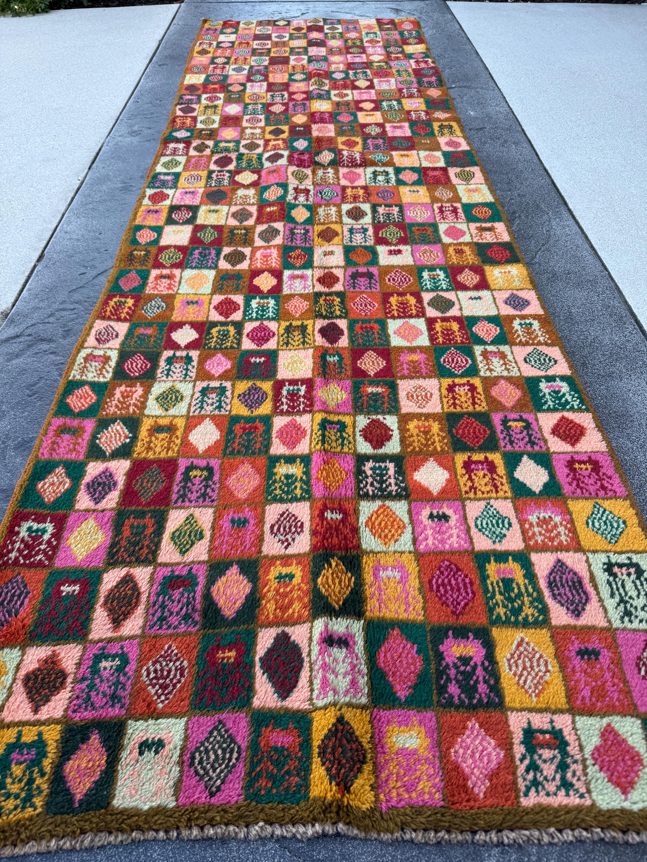 3x10 Handmade Vintage Afghan Baluch Runner Rug | Copper Brown Forest Mint Green Rose Pink Peach Burnt Orange Mustard Gold Brick Red White