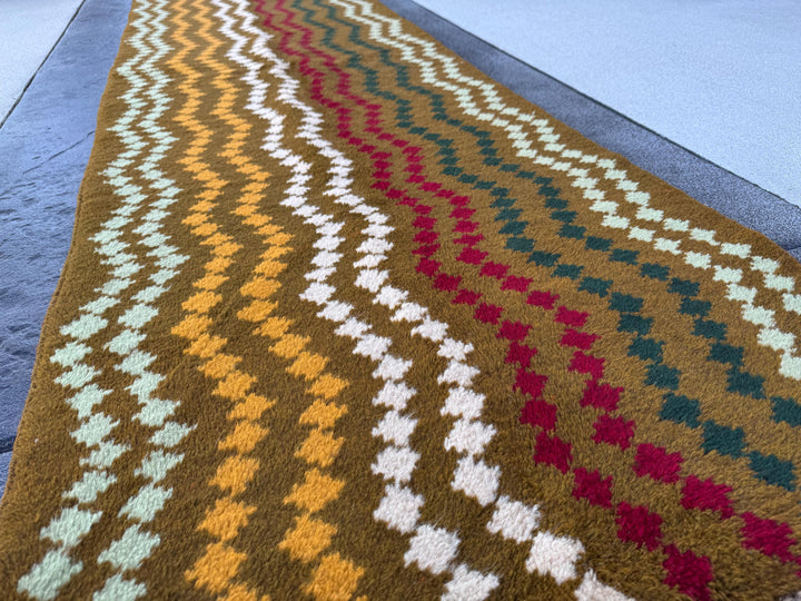 3x10 Handmade Vintage Afghan Baluch Runner Rug | Olive Pine Mint Green White Mustard Yellow Gold Brick Red | Wool Flatwoven