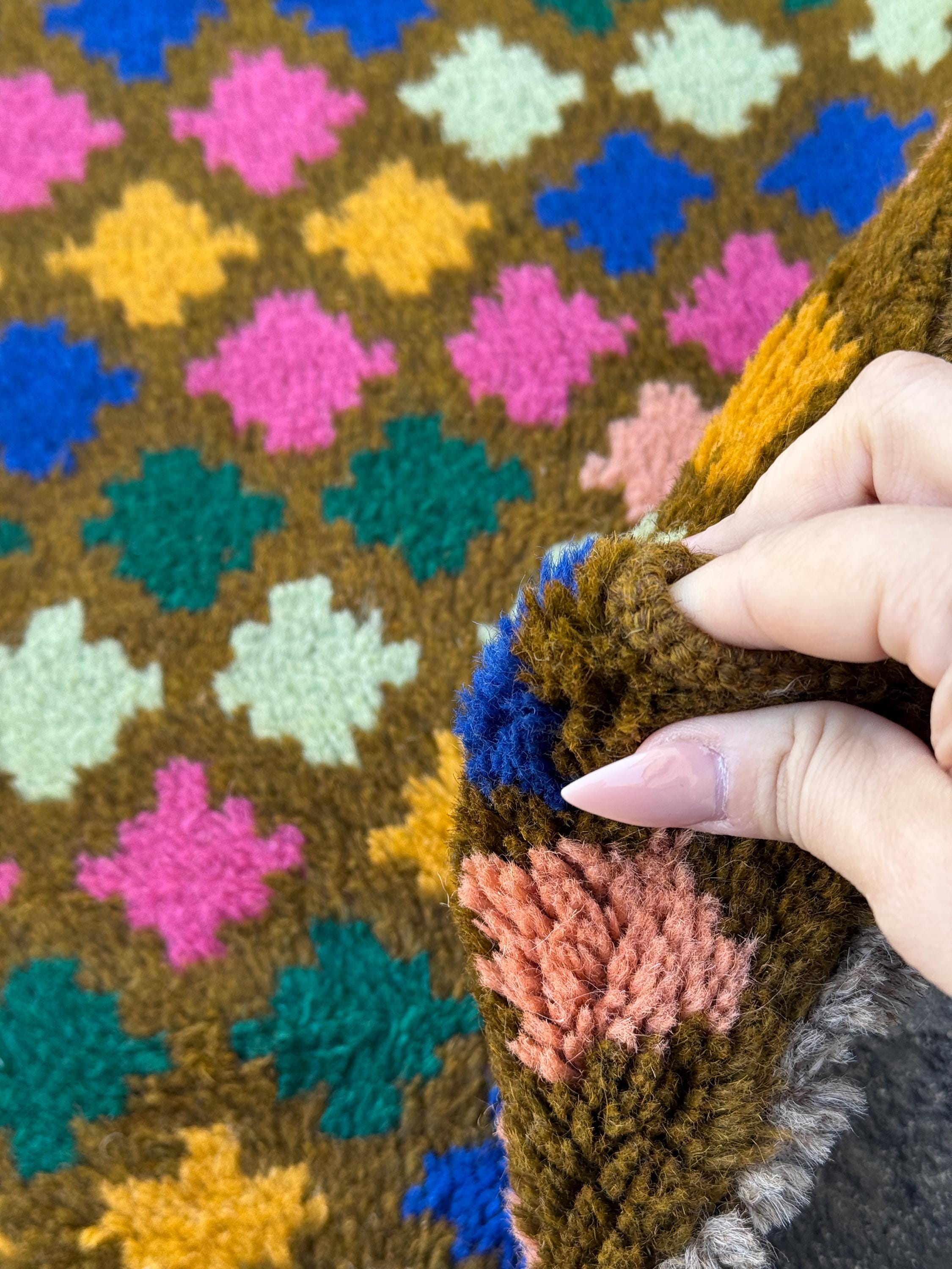 3x10 Handmade Vintage Afghan Baluch Runner Rug | Olive Mint Forest Green Navy Blue Rose Pink Peach Mustard Yellow Gold | Wool Flatwoven