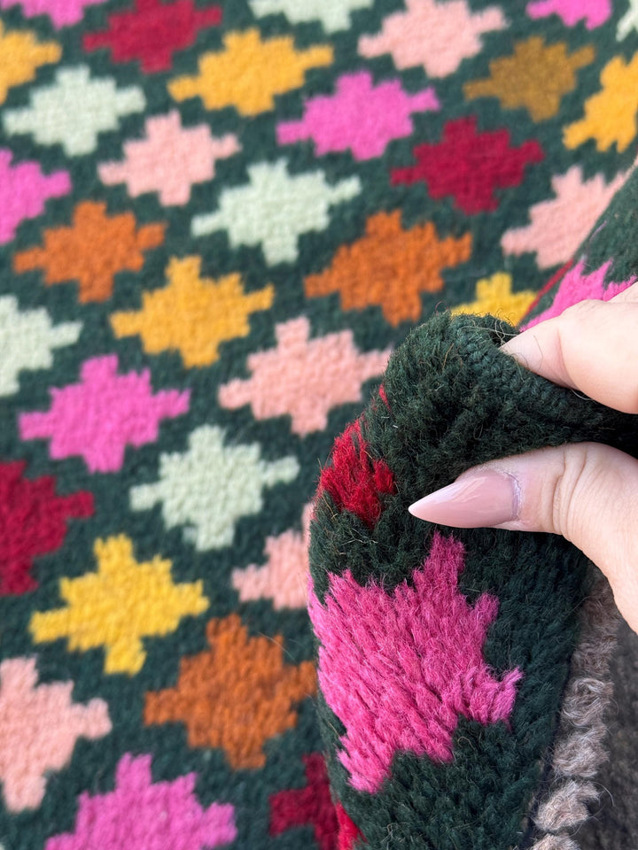 3x10 Handmade Vintage Afghan Baluch Runner Rug | Pine Mint Olive Green Brick Red Coopper Brown Rose Pink Peach Mustard Gold | Wool Flatwoven
