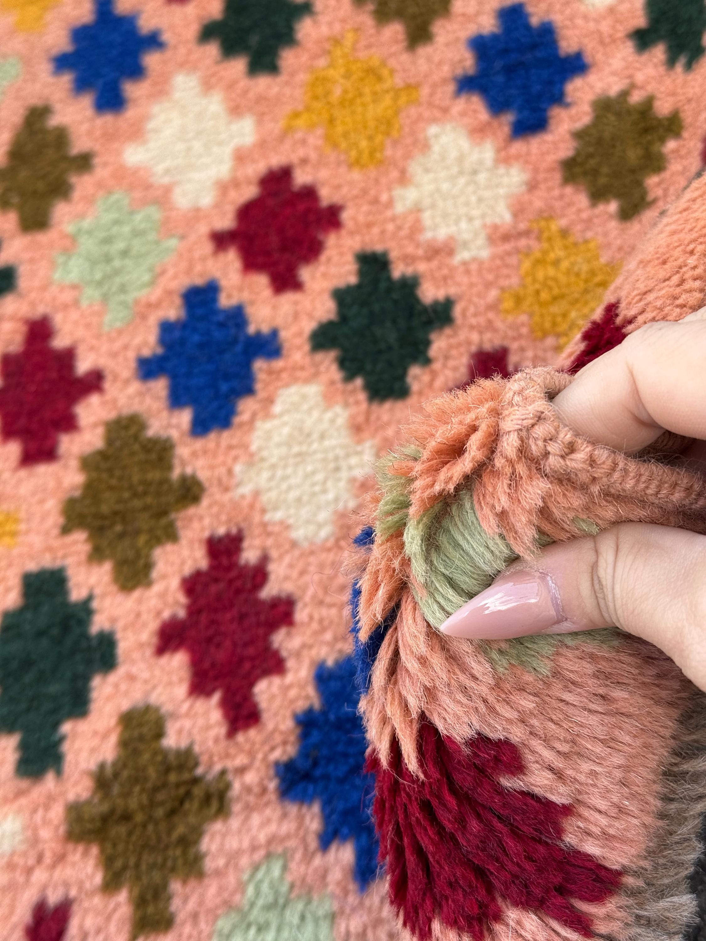 3x10 Handmade Vintage Afghan Baluch Runner Rug | Peach Olive Mint Forest Green Copper Brown Navy Blue Cream White Brick Red Mustard Yellow