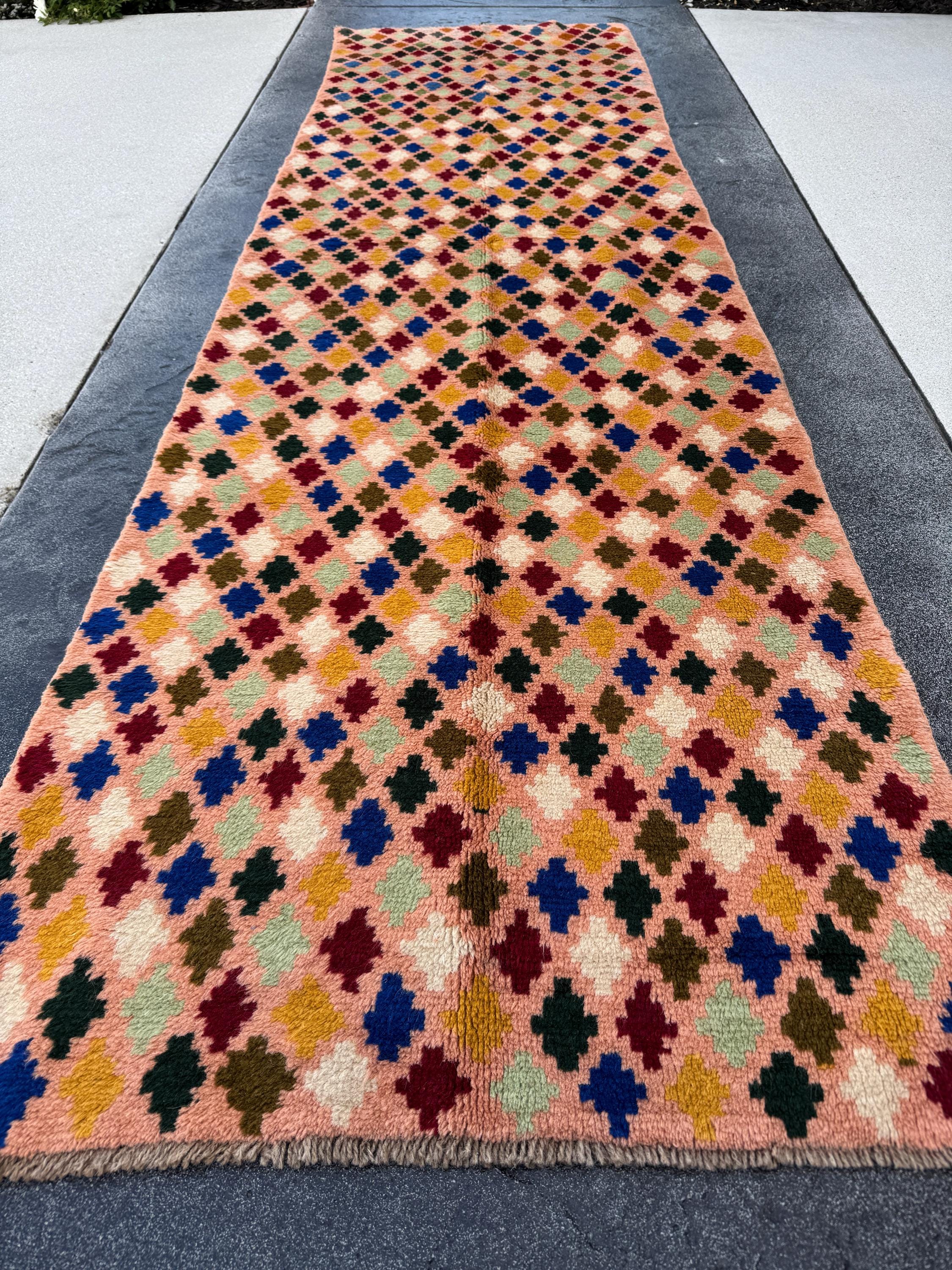 3x10 Handmade Vintage Afghan Baluch Runner Rug | Peach Olive Mint Forest Green Copper Brown Navy Blue Cream White Brick Red Mustard Yellow